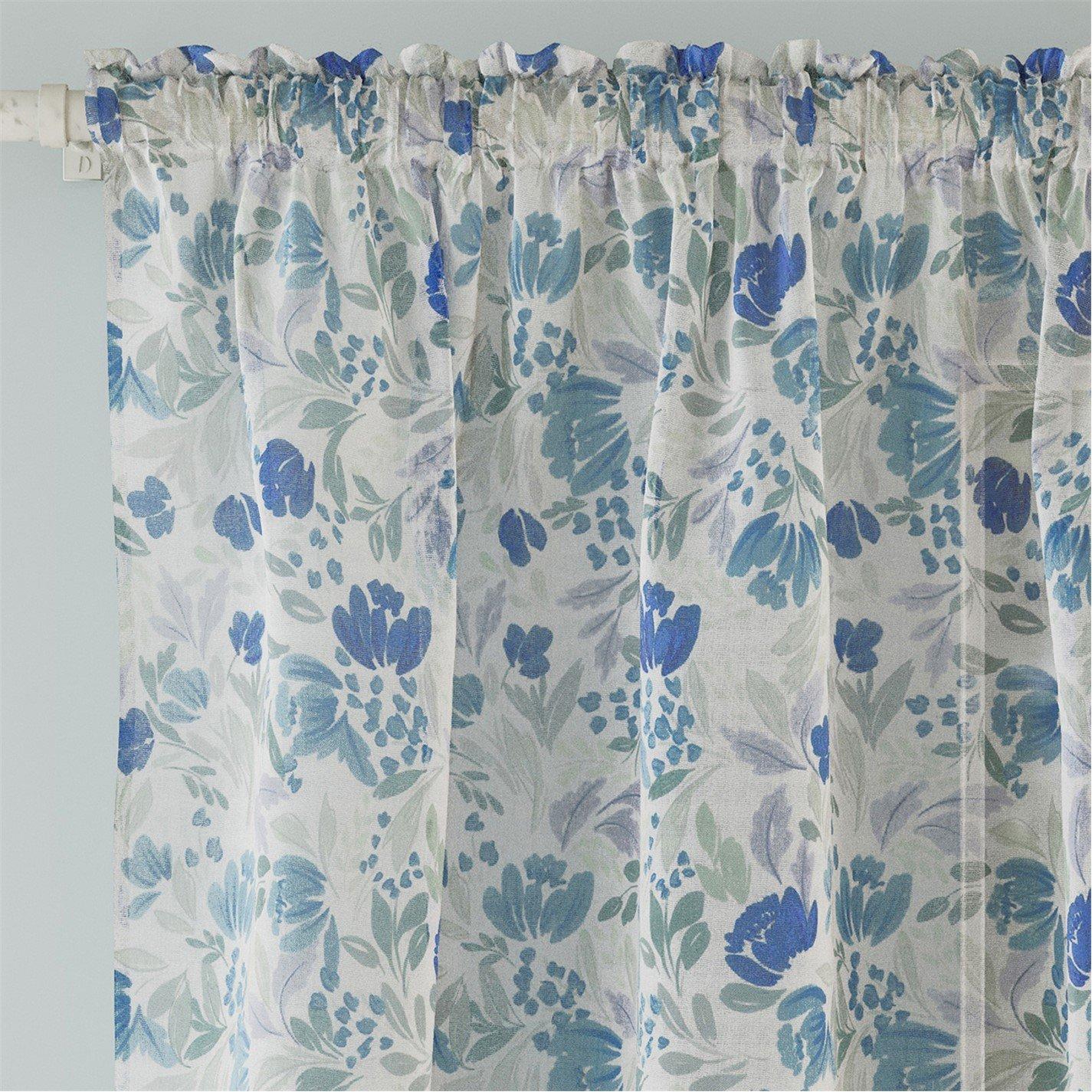 Blue - Enhanced Living - Mia Floral Print Sheer Voile Panels - Pair - 2