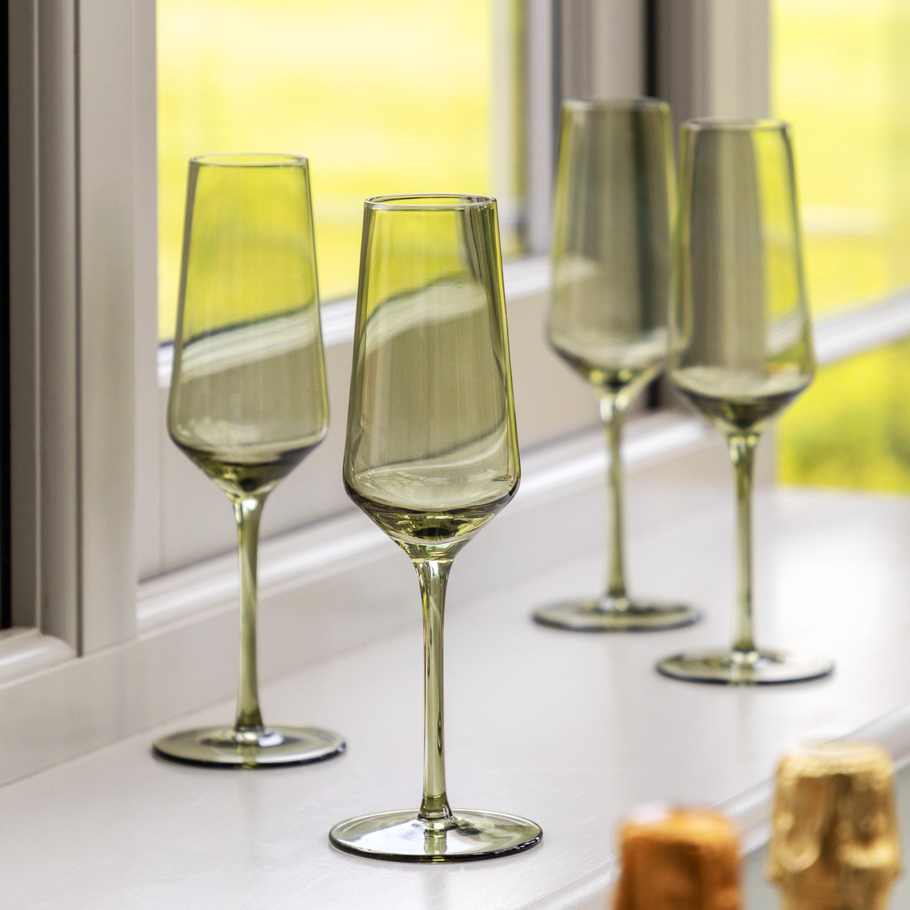 Smokey Green - Gallery - Flute Glass Smokey Green (4pk) - 1
