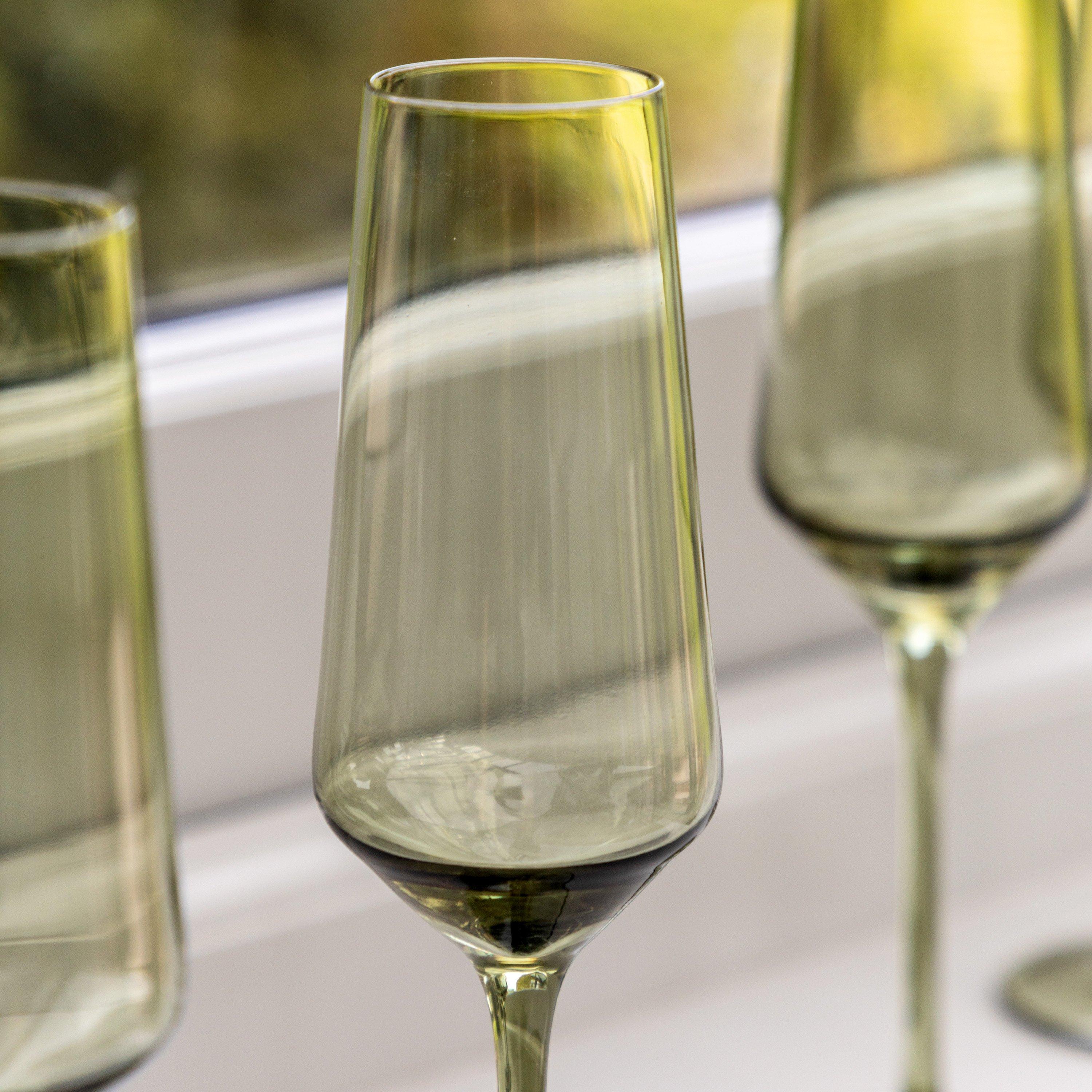 Smokey Green - Gallery - Flute Glass Smokey Green (4pk) - 3