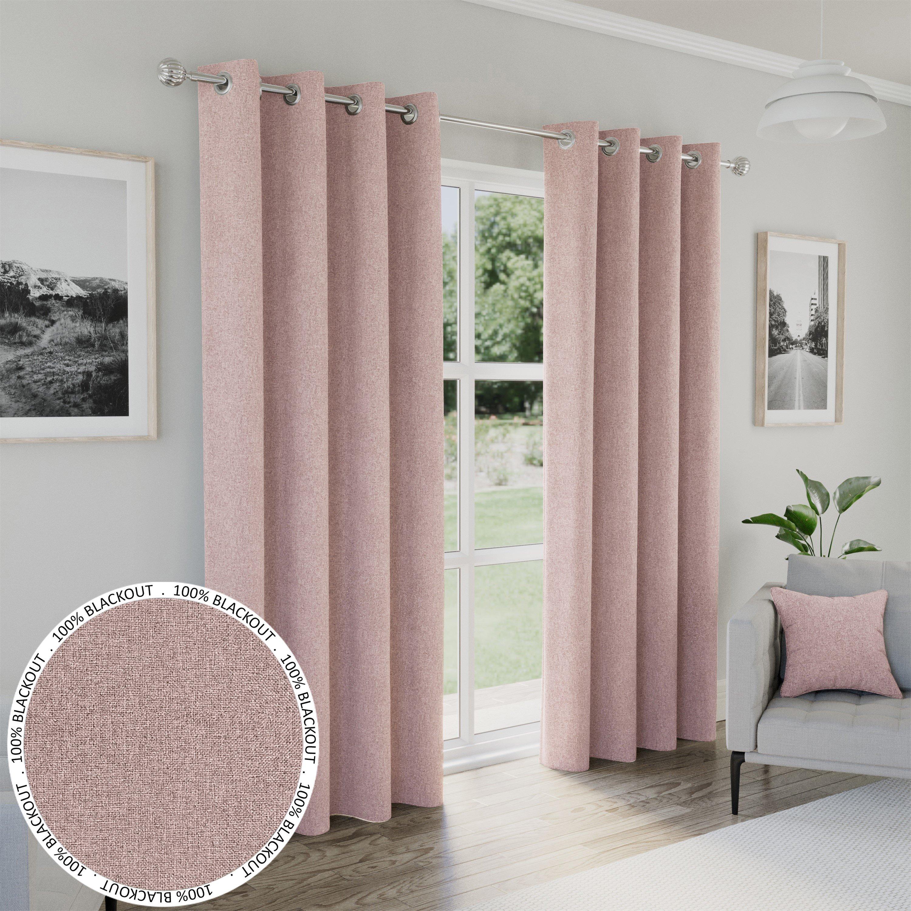 Blush - Enhanced Living - Austin Blush / Pink 100% Blackout Eyelet Curtains - 1
