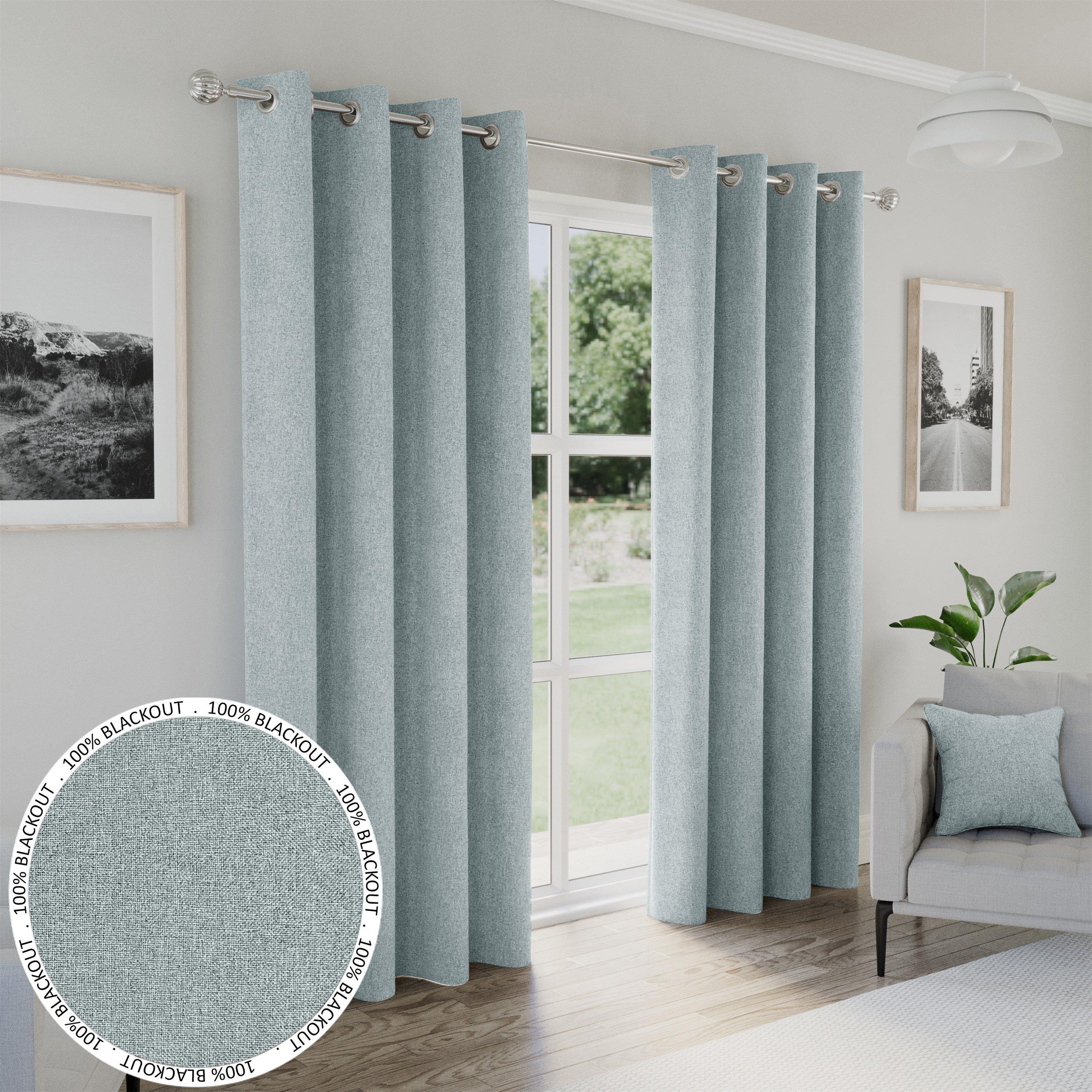 Blue - Enhanced Living - Austin Blue 100% Blackout Eyelet Curtains - 1