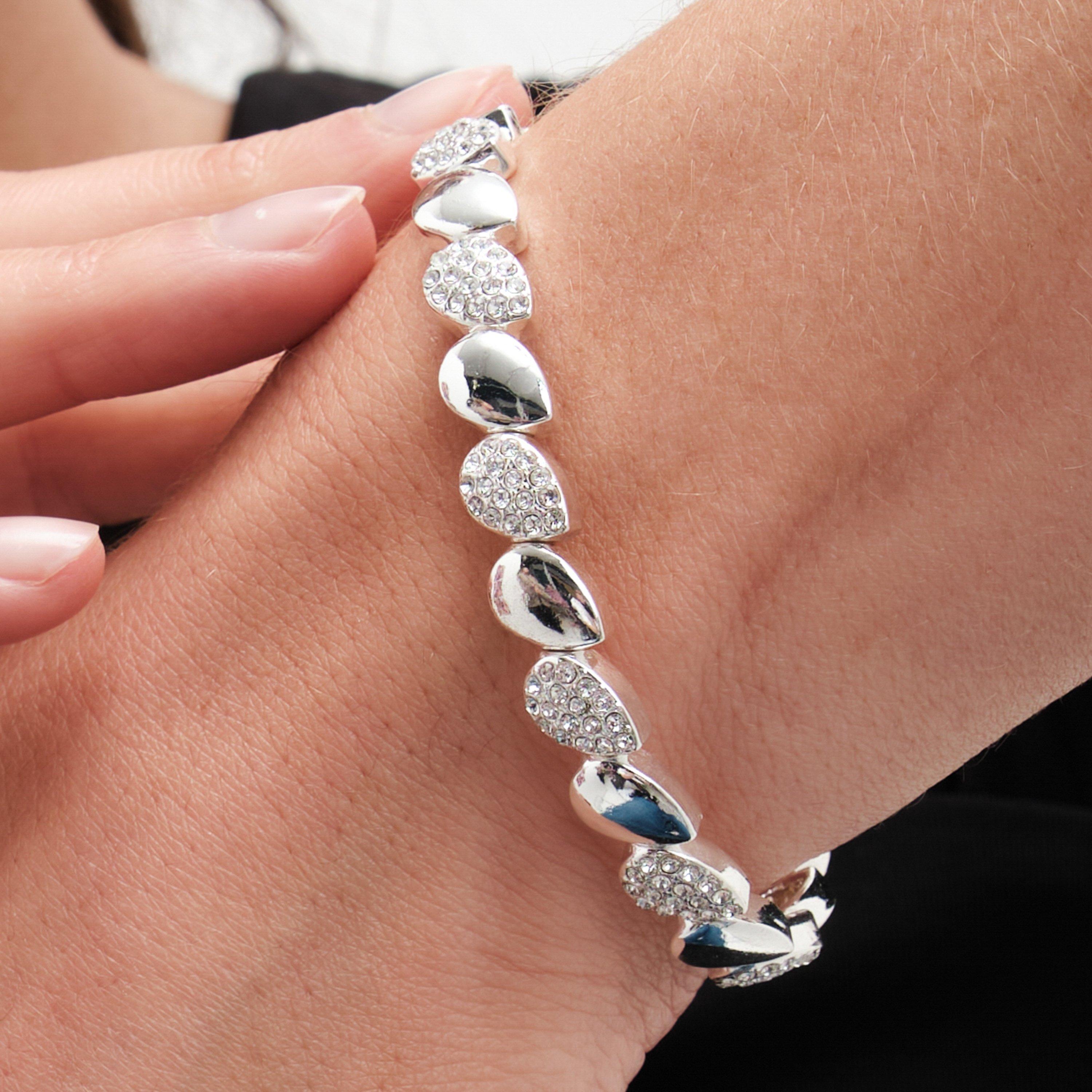 Silver - Jon Richard - Silver Plated Polished And Pave Stretch Bracelet