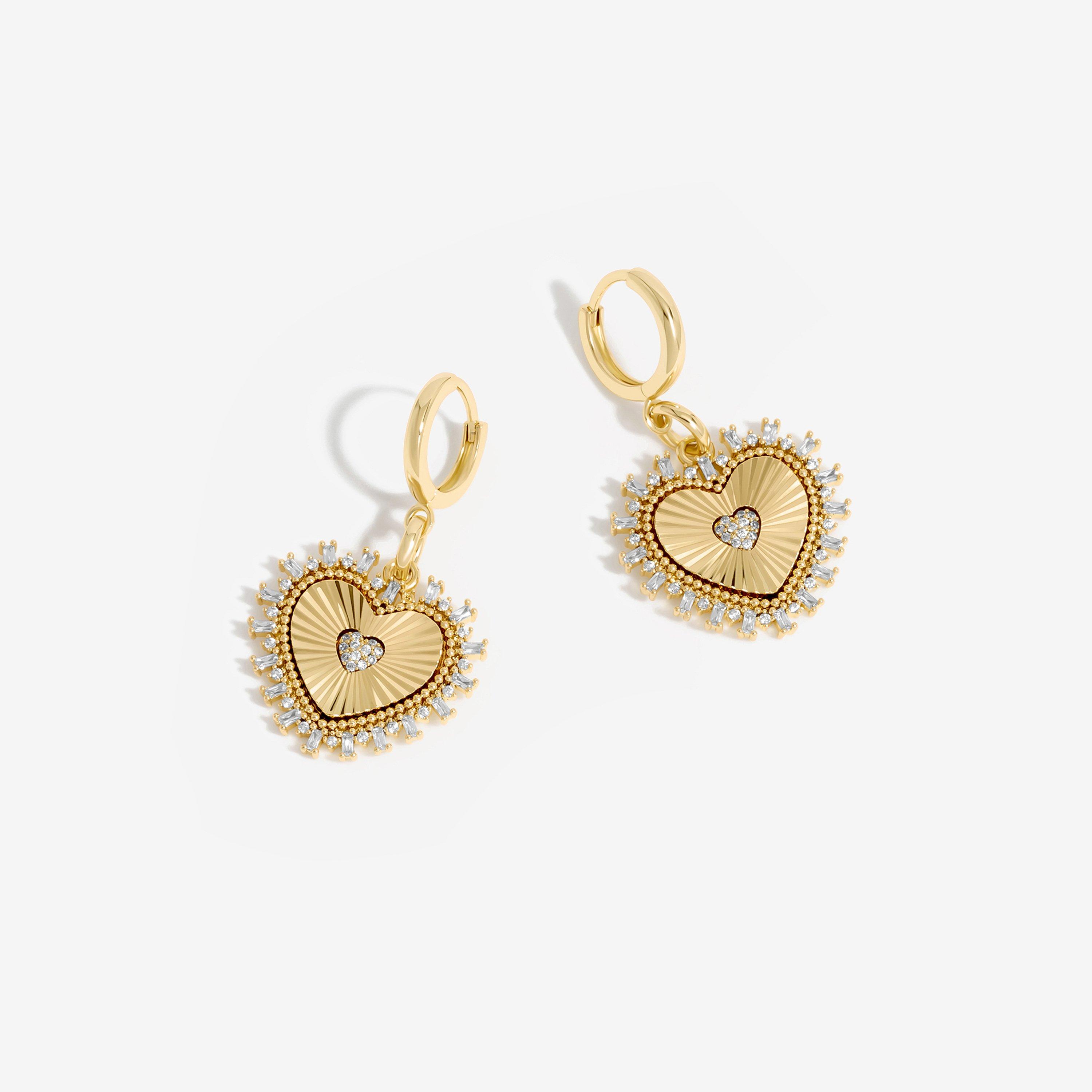 Gold - Inicio - Gold Plated Heart Drop Earrings - Gift Pouch - 1