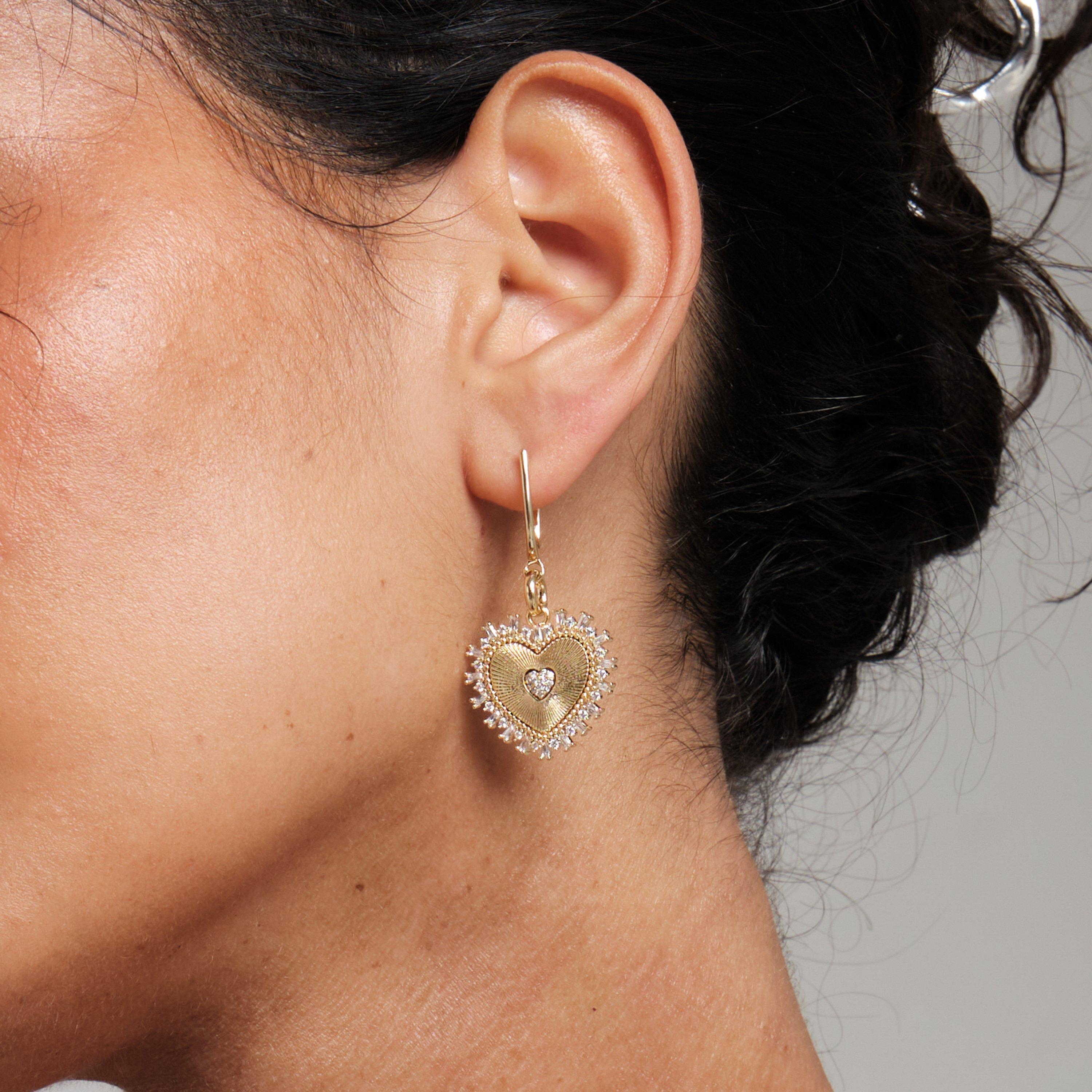 Gold - Inicio - Gold Plated Heart Drop Earrings - Gift Pouch - 2