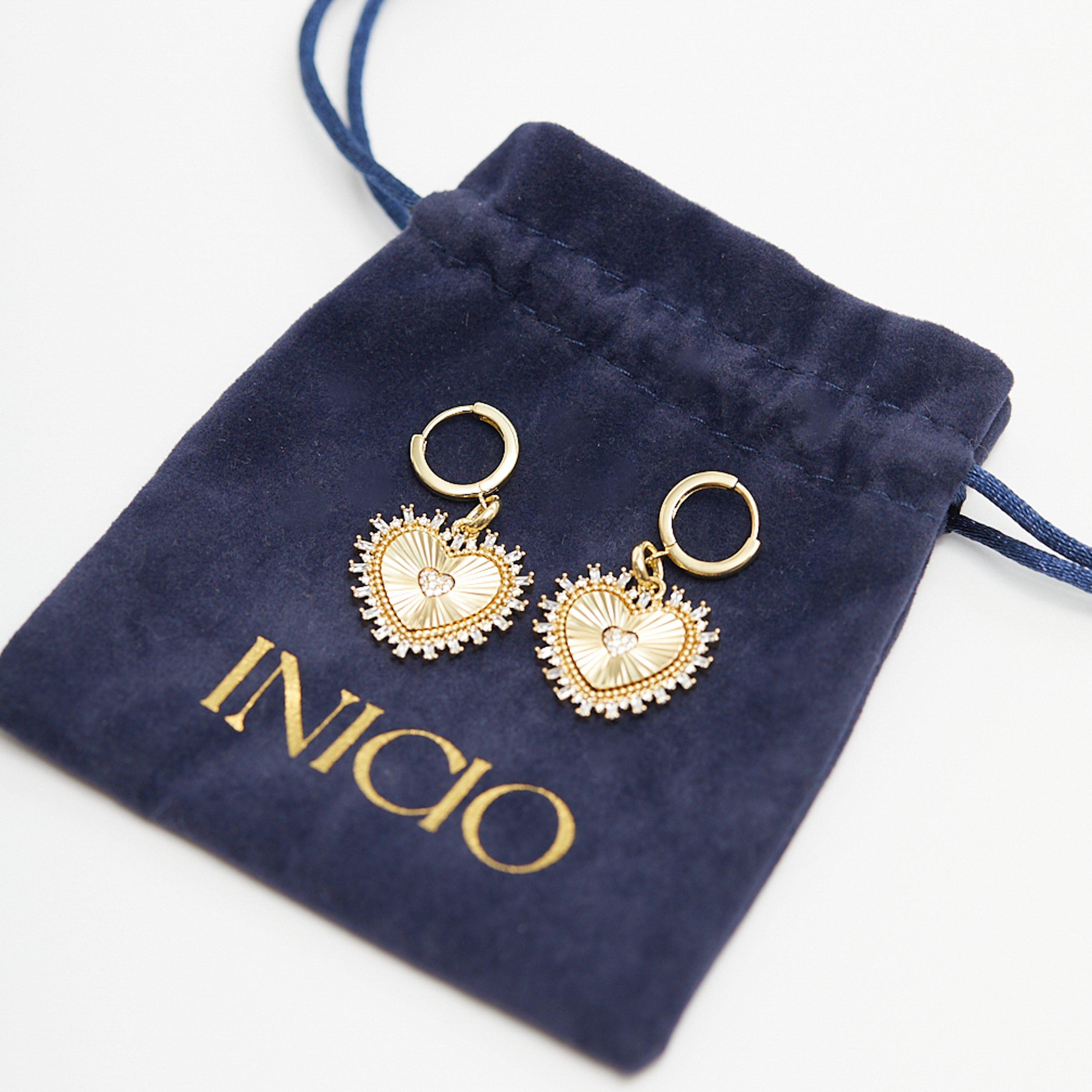 Gold - Inicio - Gold Plated Heart Drop Earrings - Gift Pouch - 3