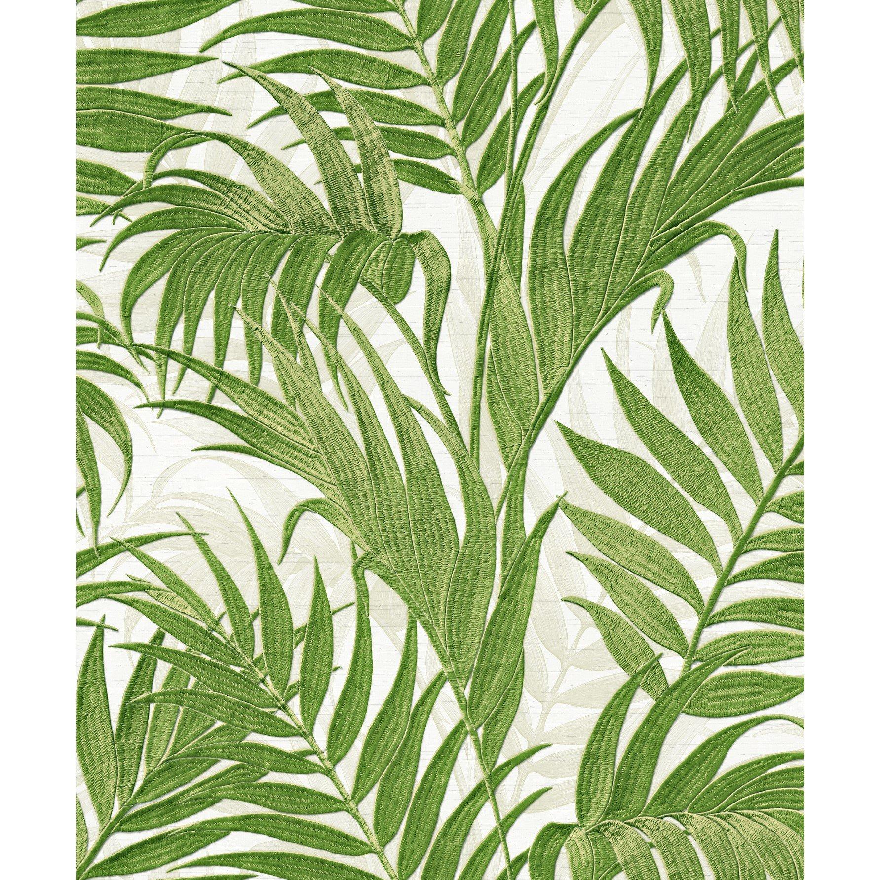 Design Id  Did Tropical Palm Leaf & White Wallpaper Green