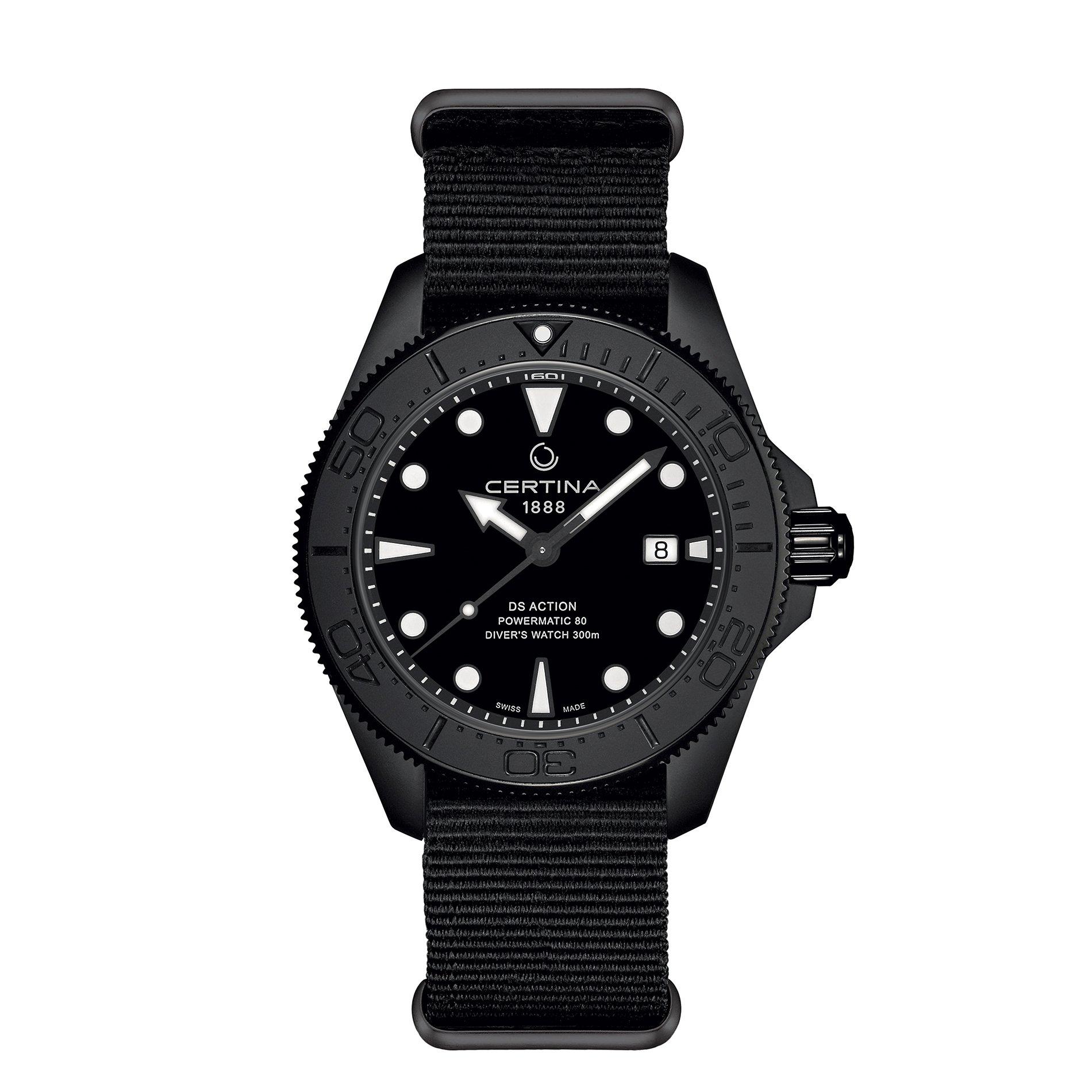 Certina Men's Action Diver Automatic Auto Analogue Watch - Black/Black