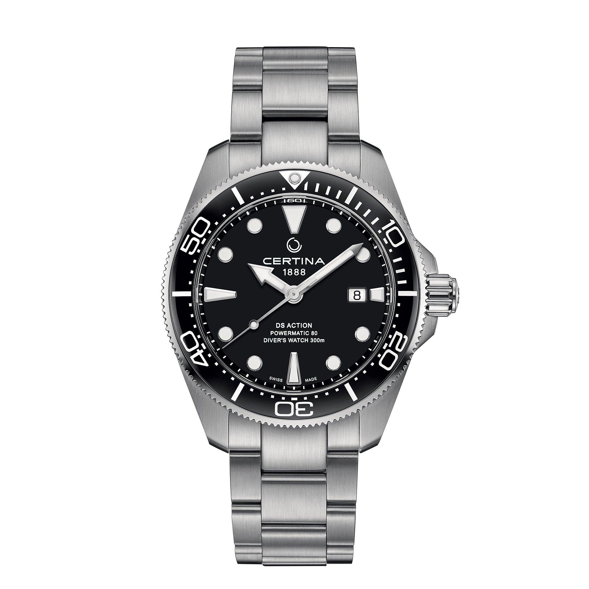 Certina Men's Action Diver Automatic Auto Analogue Watch - Black/Silver