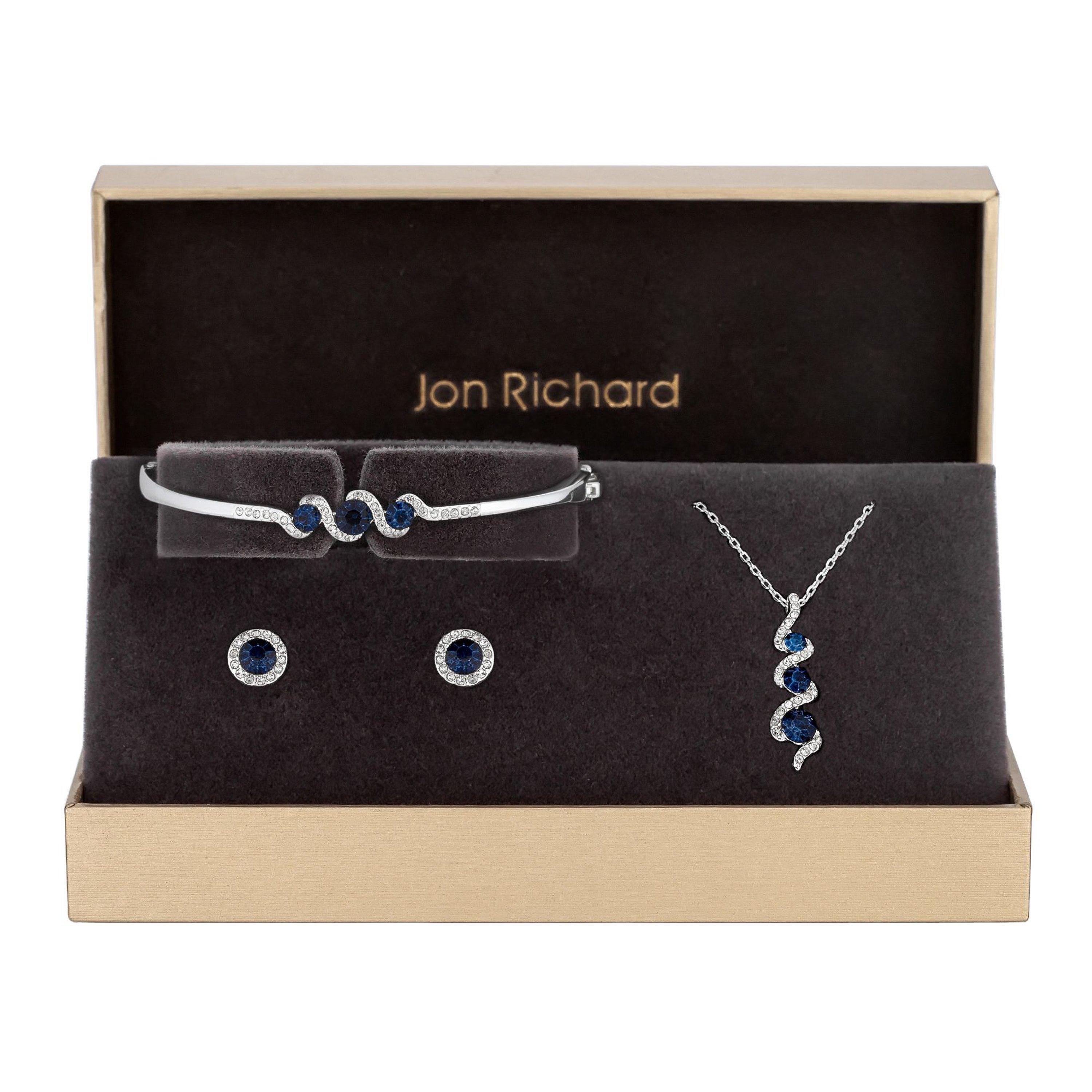 Silver - Jon Richard - Sapphire And Crystal Twist  Drop Trio Set - Gift B