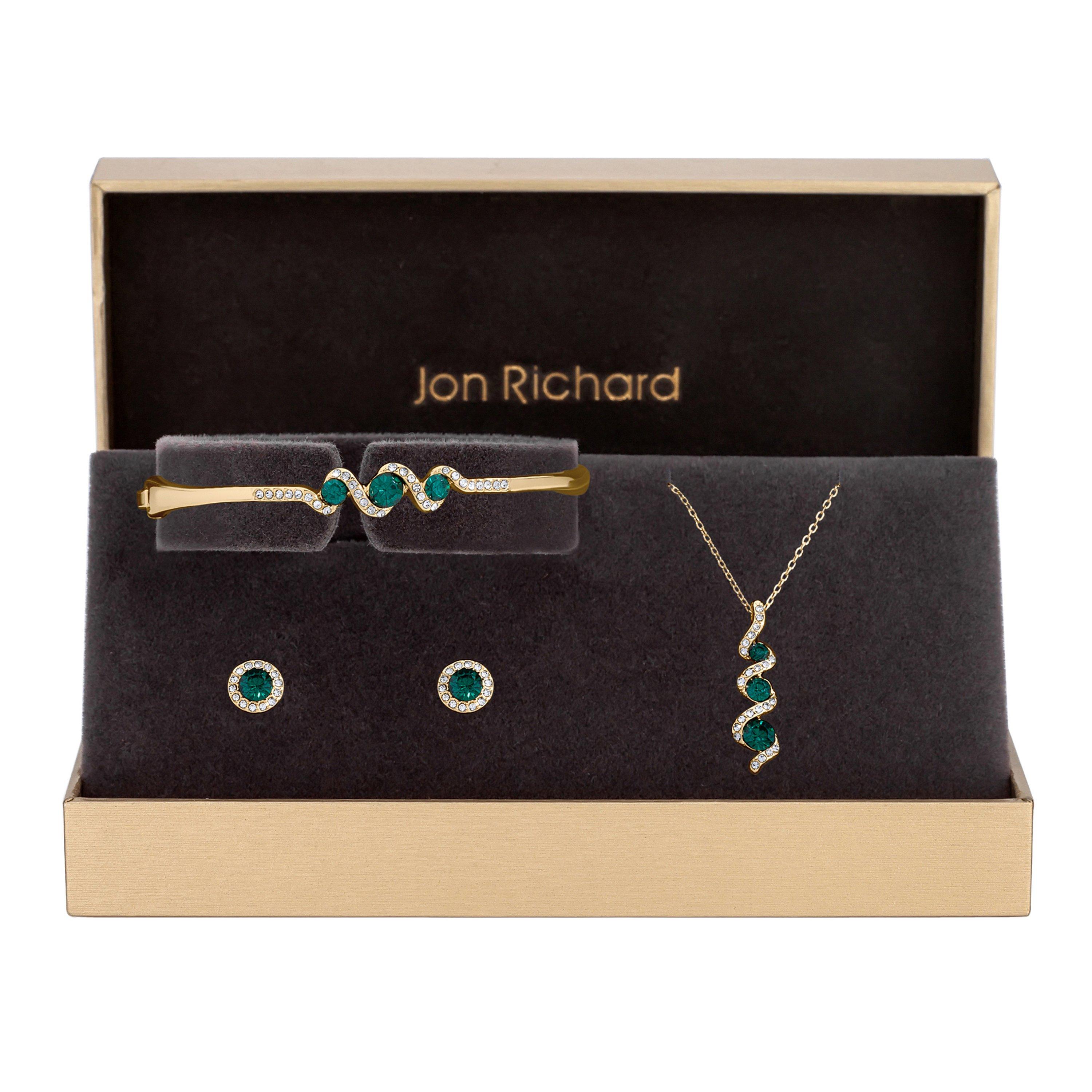 Gold - Jon Richard - Gold Emerald Crystal Twist Drop Trio Set  - Gift - 1