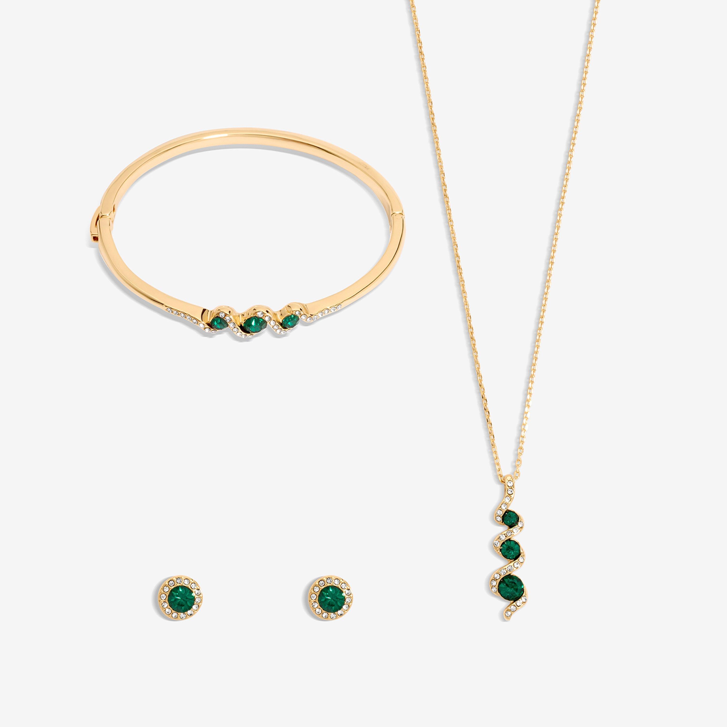 Gold - Jon Richard - Gold Emerald Crystal Twist Drop Trio Set  - Gift - 2