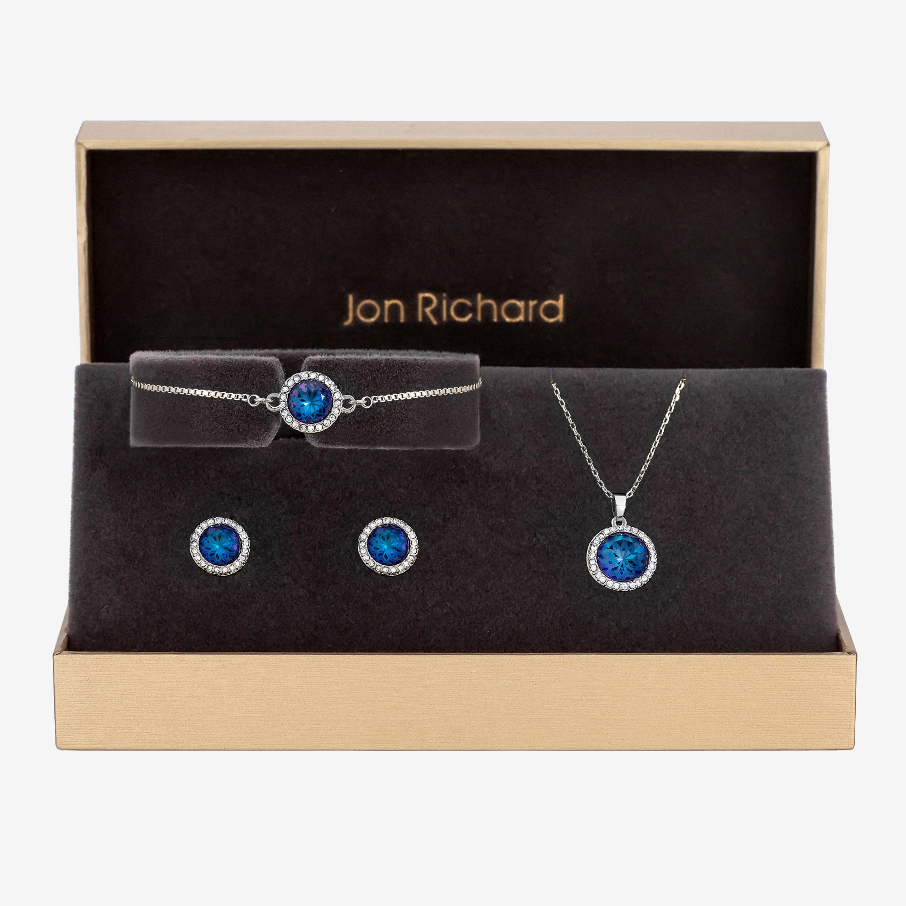 Silver - Jon Richard - Silver Plated Blue Halo Trio Set  - Gift Box - 1