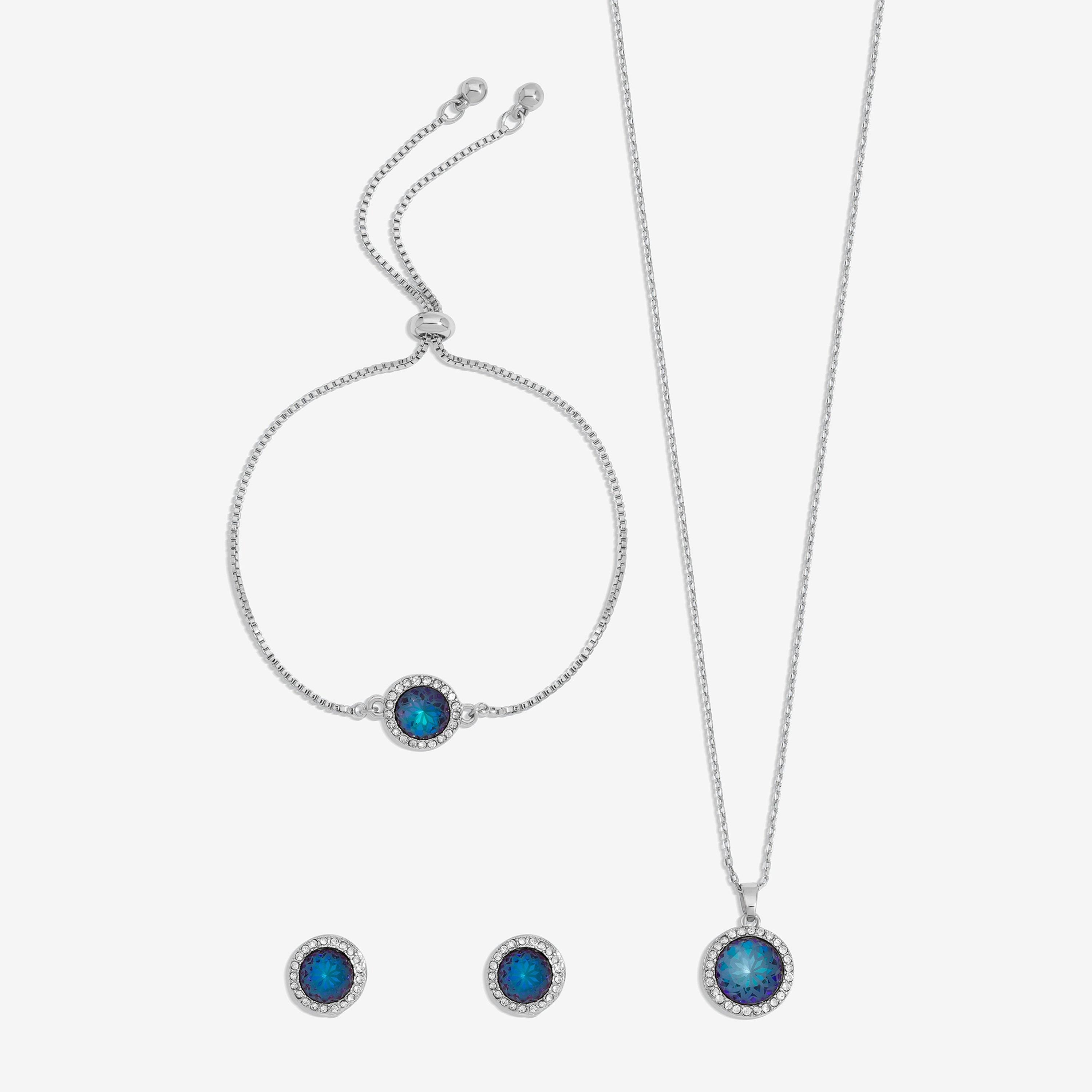 Silver - Jon Richard - Silver Plated Blue Halo Trio Set  - Gift Box - 2
