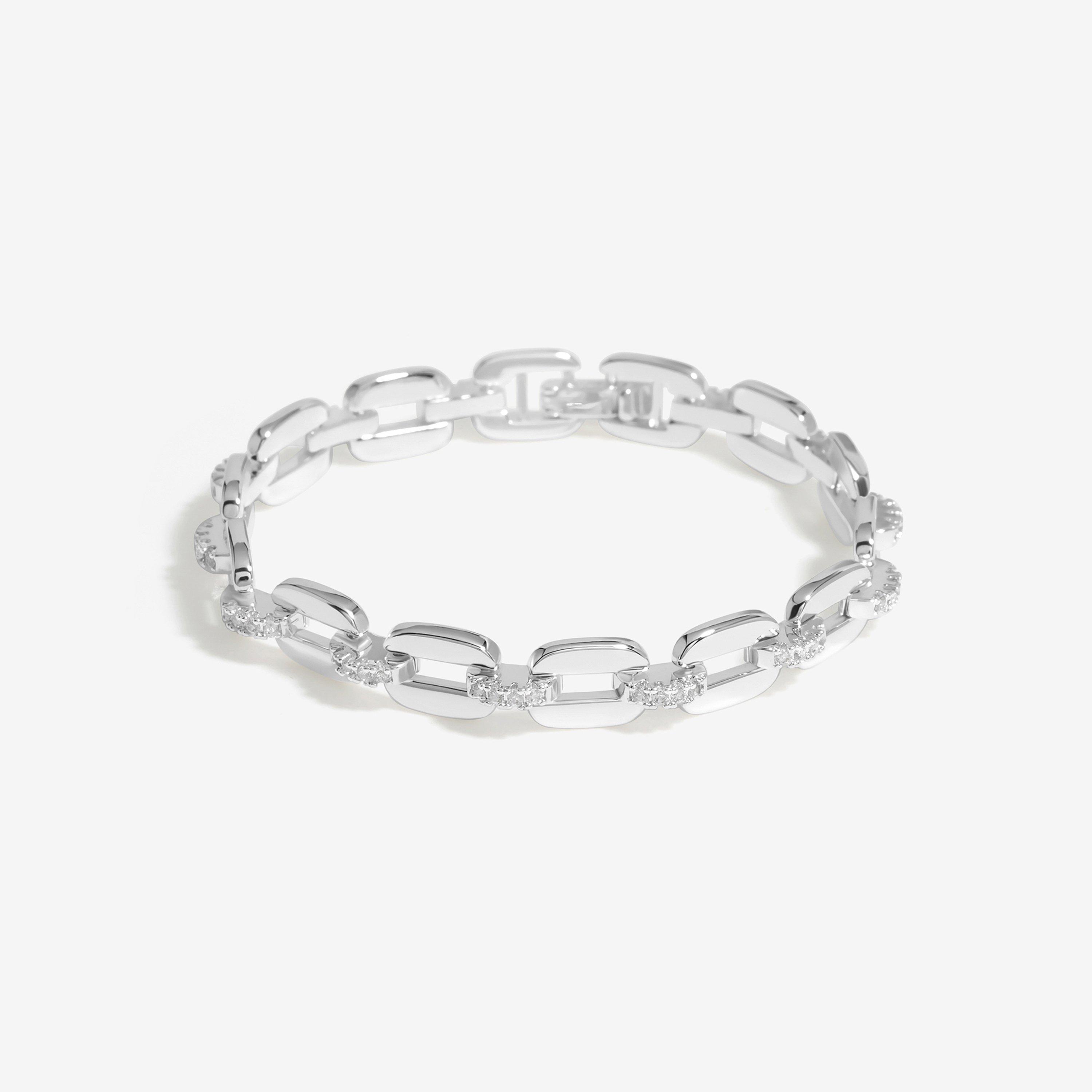 Silver - Inicio - Silver Plated Cubic Zirconia Chain Bracelet - Gift - 1