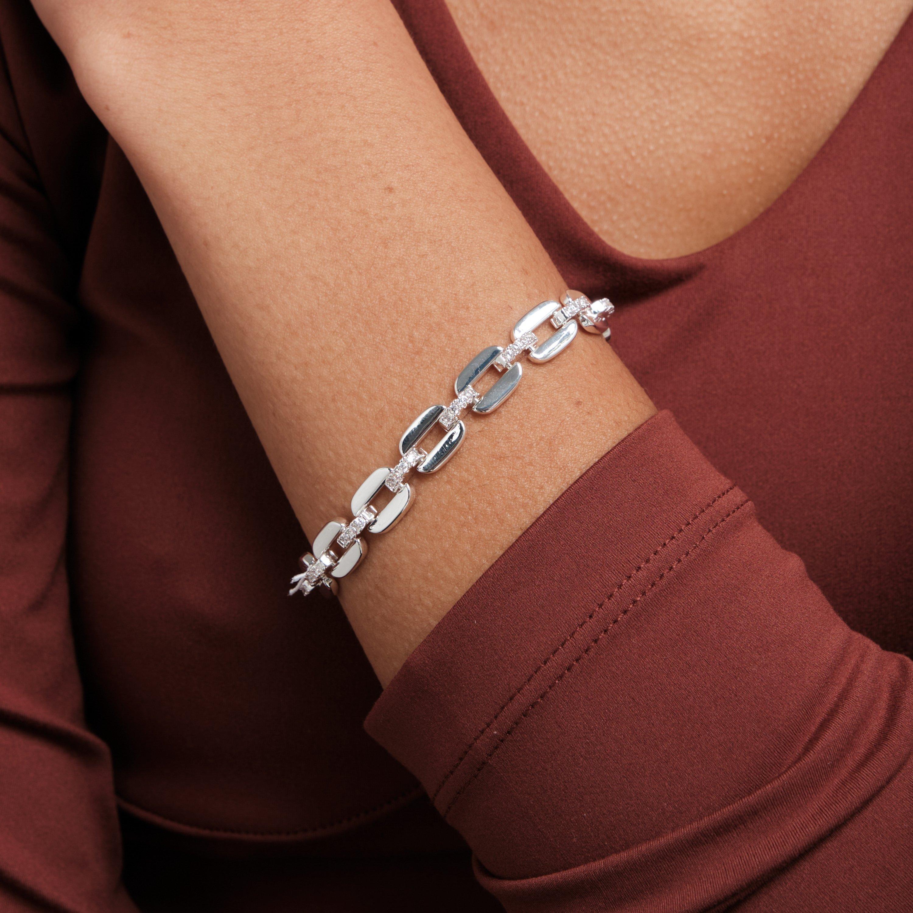 Silver - Inicio - Silver Plated Cubic Zirconia Chain Bracelet - Gift - 2