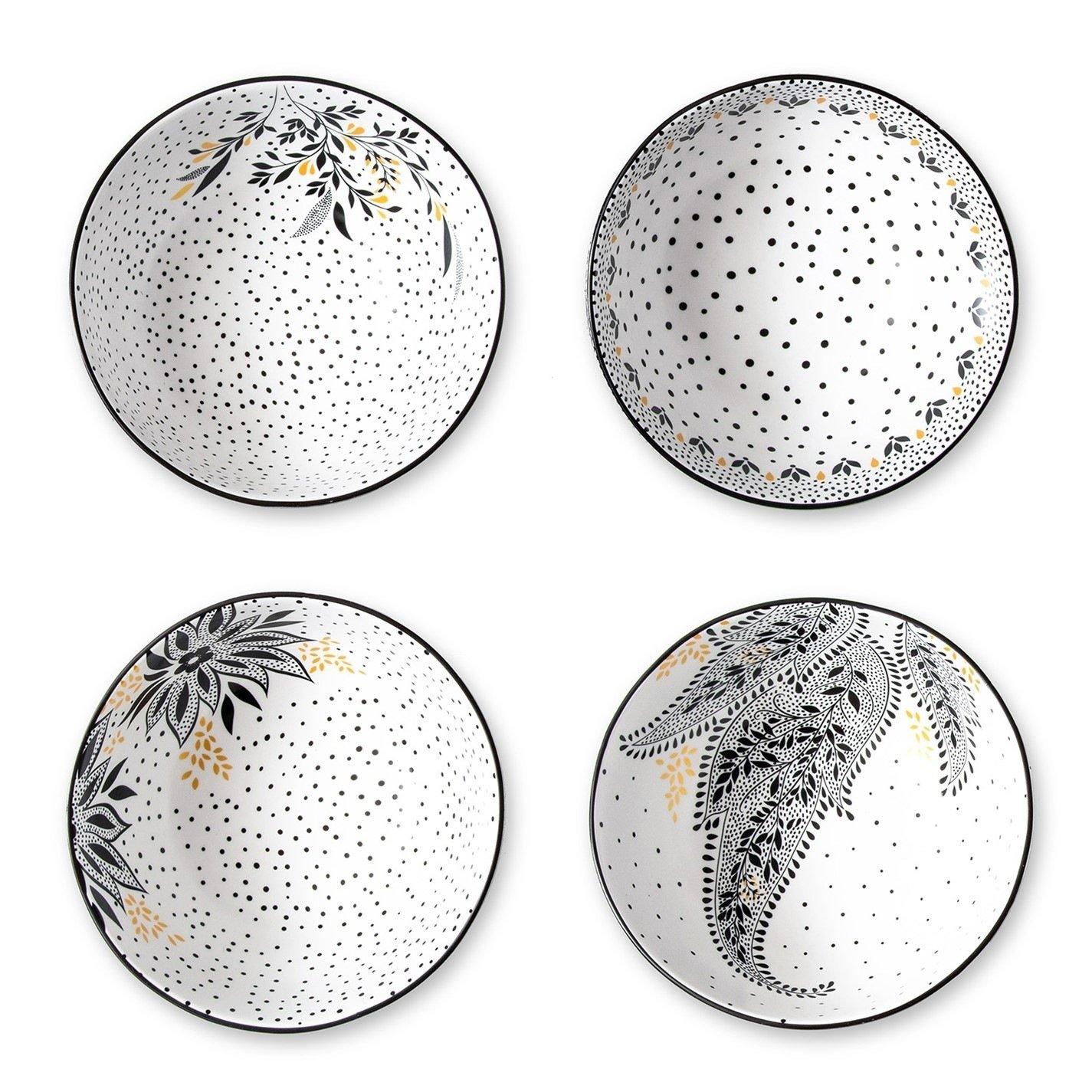 Black White - Sara Miller London - Miller Artisanne Noir Set of 4 Medium Bowls - 7