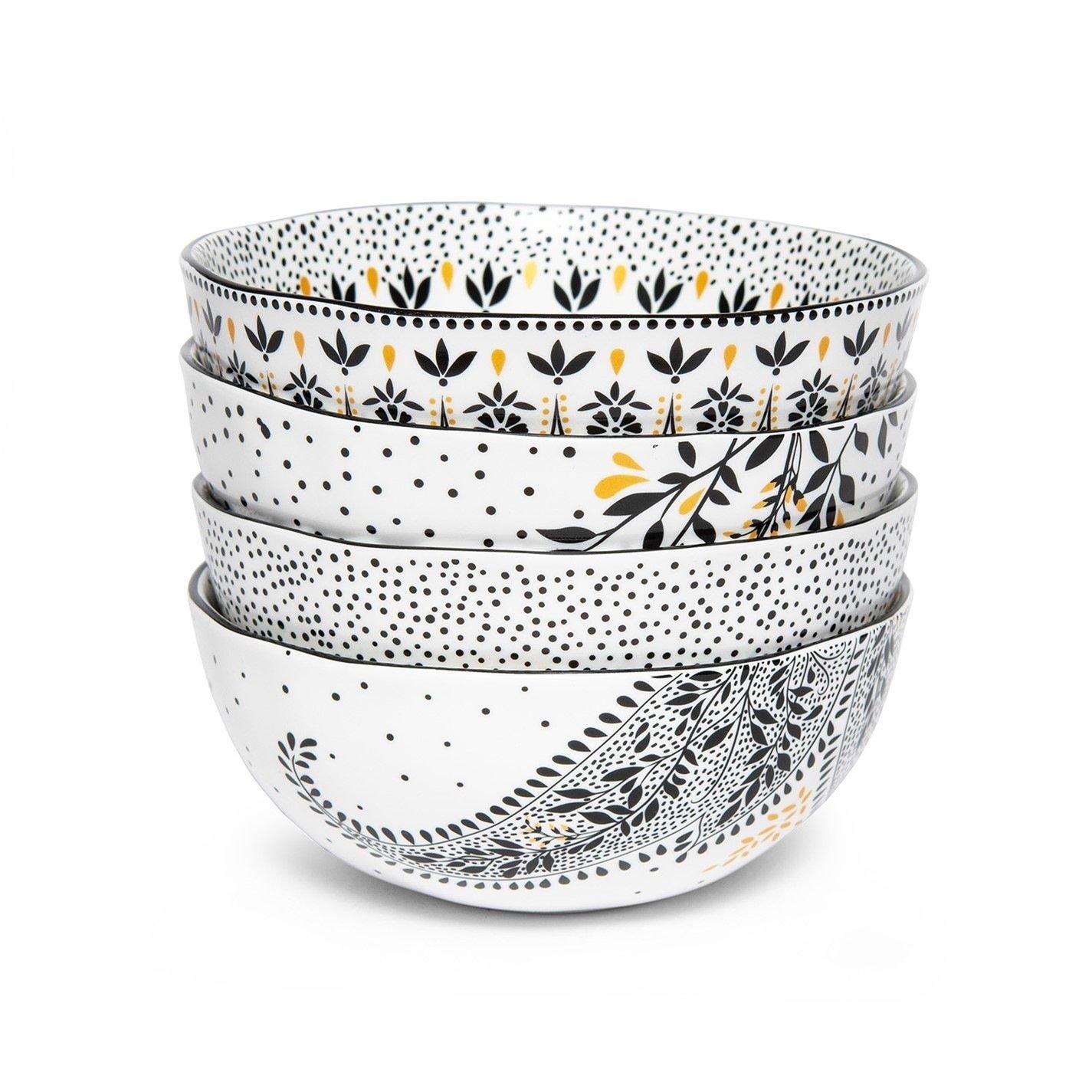 Black White - Sara Miller London - Miller Artisanne Noir Set of 4 Medium Bowls - 8