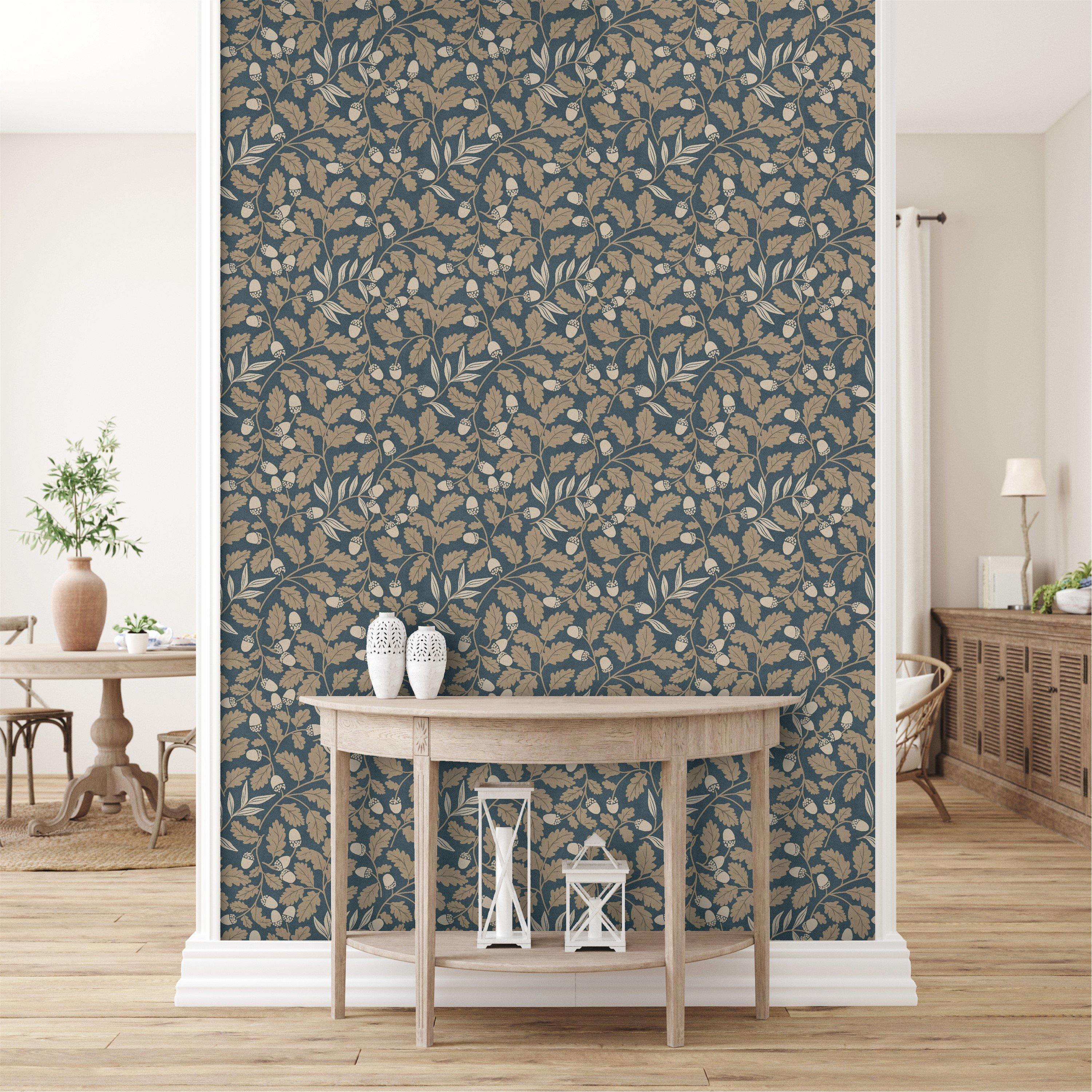 Navy - Arthouse - Acorn Trail Navy Wallpaper - 2