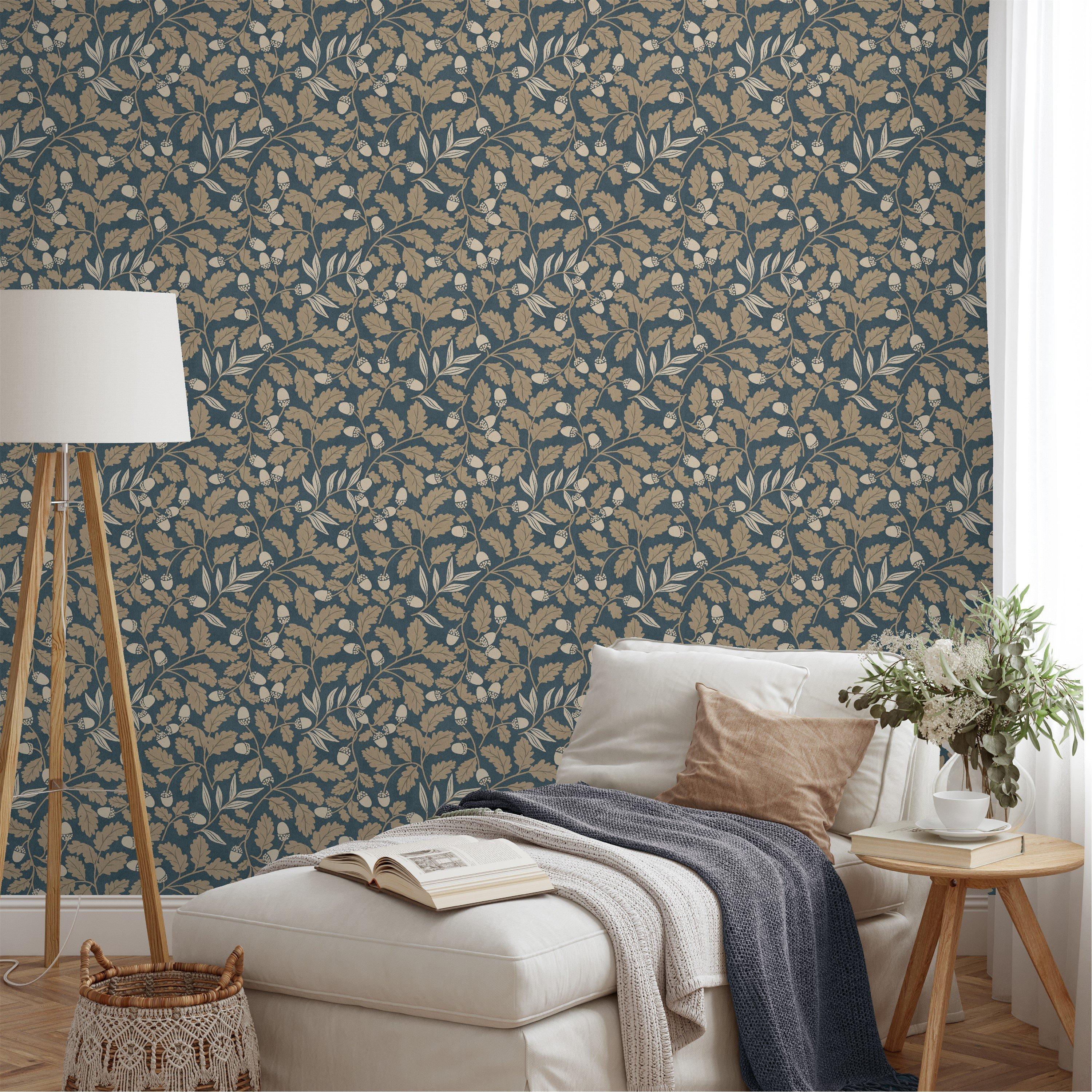Navy - Arthouse - Acorn Trail Navy Wallpaper - 3