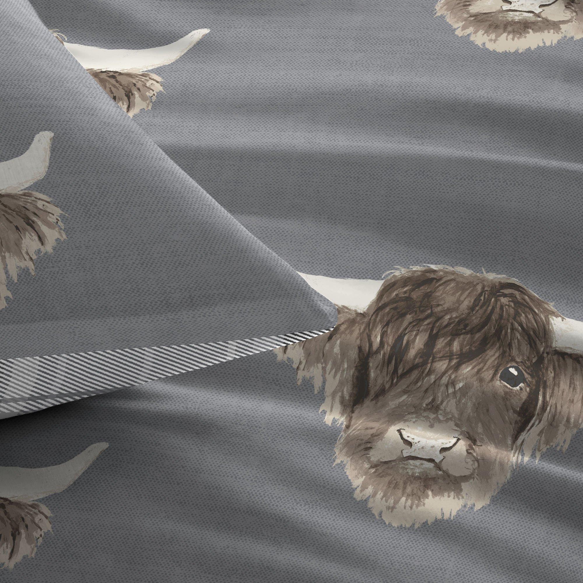 Grey - Fusion - Highland Cow Duvet Cover Set in Grey - 2