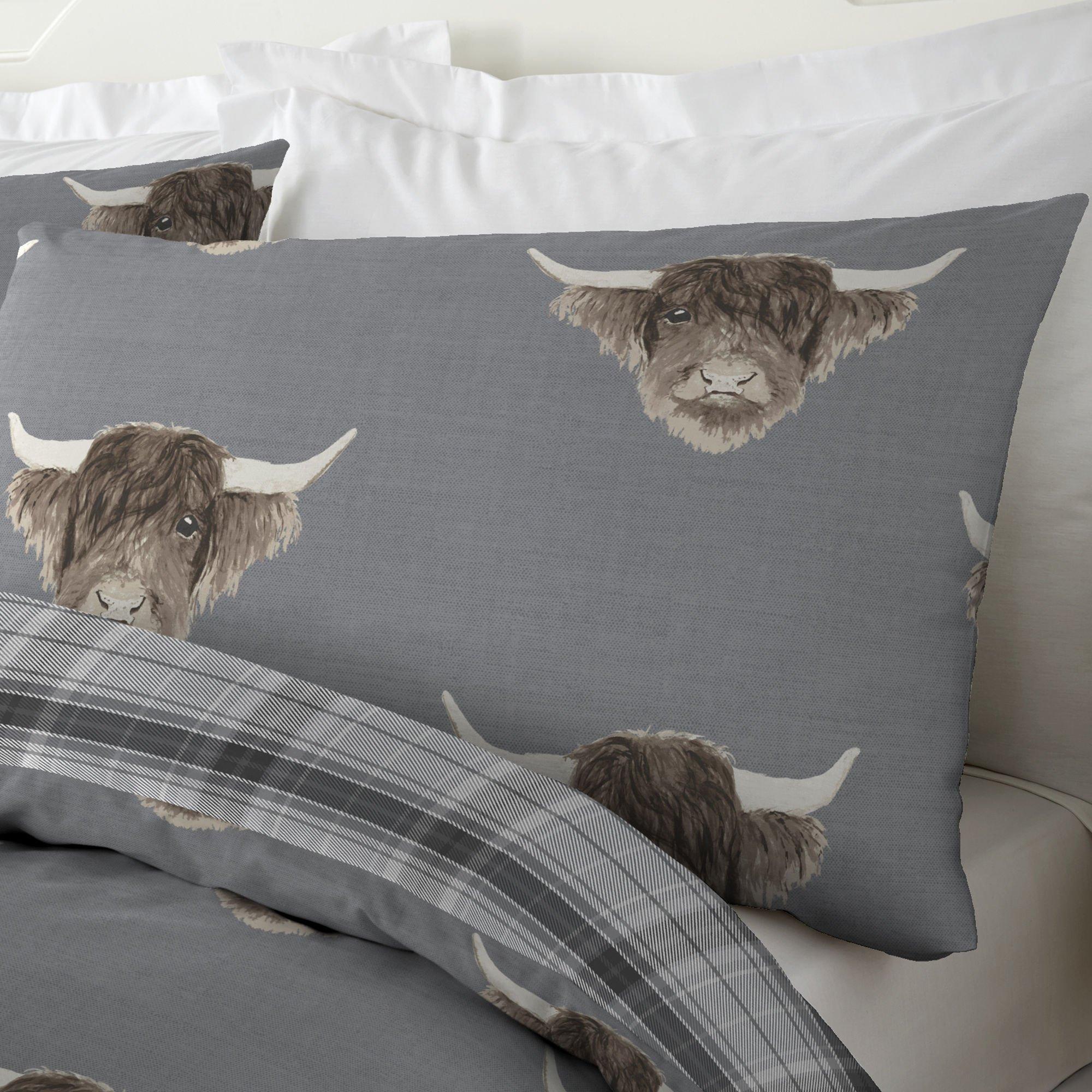 Grey - Fusion - Highland Cow Duvet Cover Set in Grey - 3