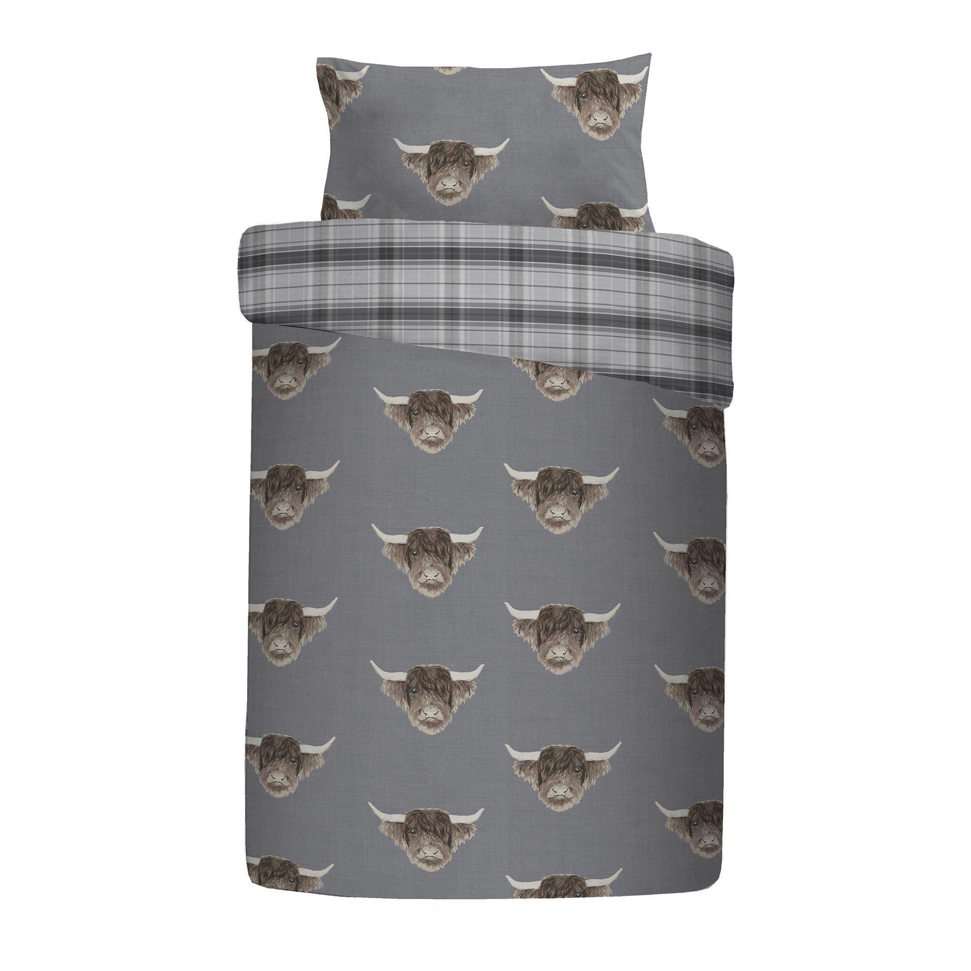 Grey - Fusion - Highland Cow Duvet Cover Set in Grey - 5