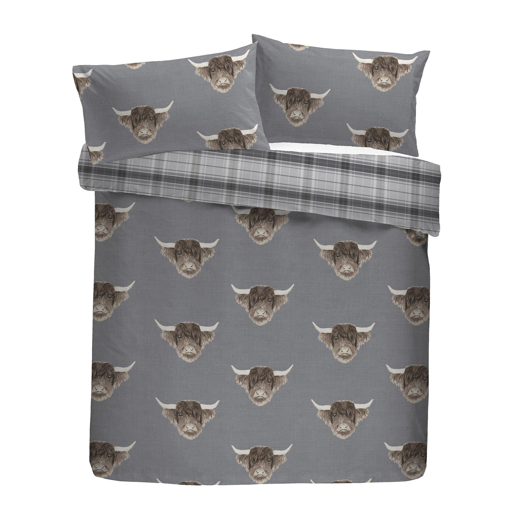 Grey - Fusion - Highland Cow Duvet Cover Set in Grey - 6