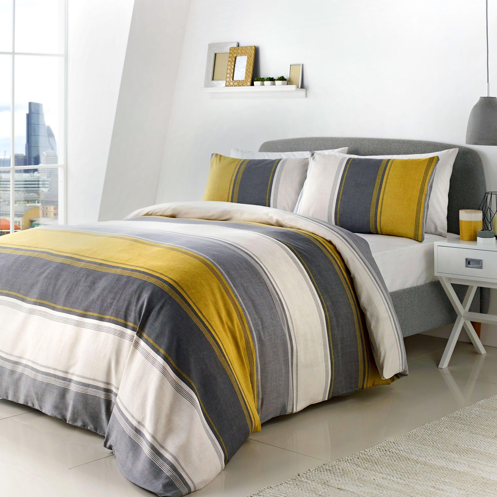Ochre - Fusion - Betley Striped Duvet Cover Set in Ochre - 1