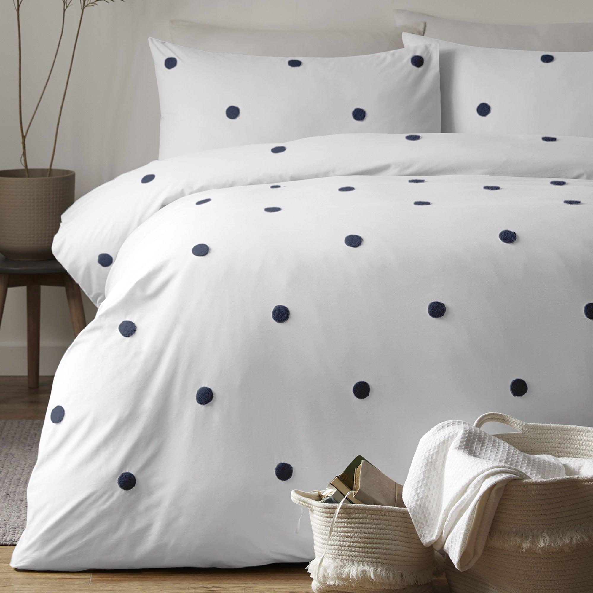 White - Appletree - Dot Garden Duvet Cover Set in White with Navy Dots - 1
