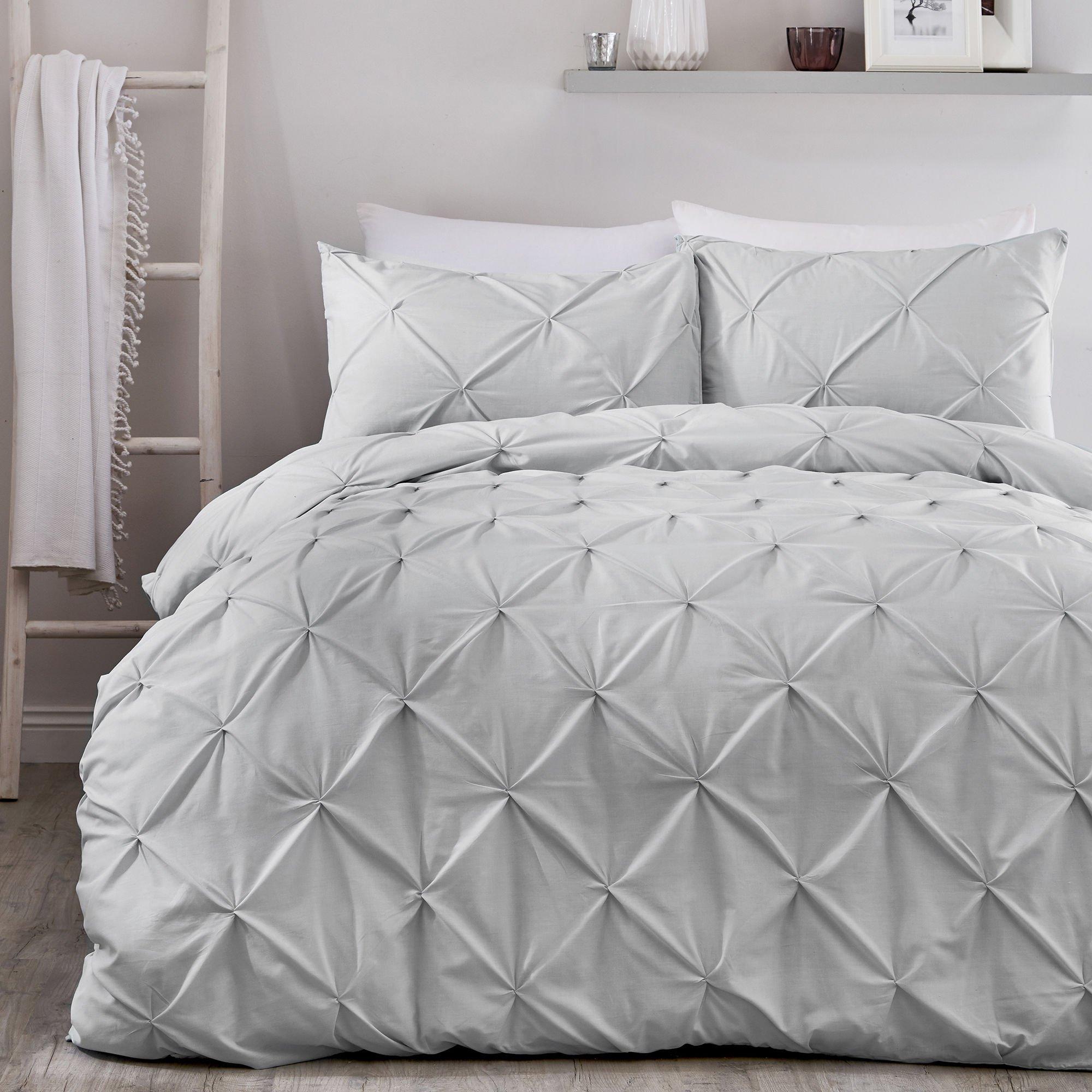 Silver - Serene Home - Lara Pleated Ruched Duvet Cover Set in Silver - 1