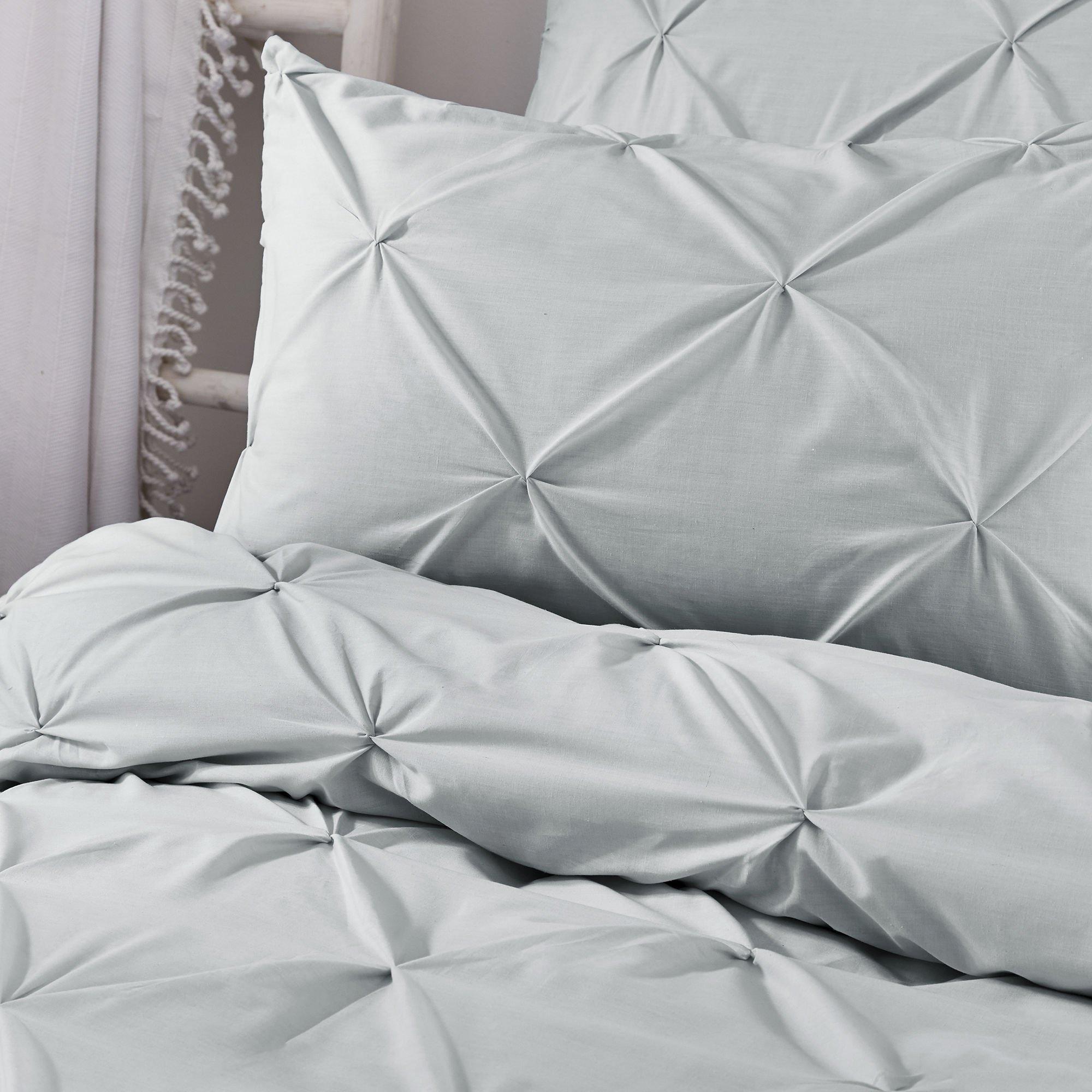 Silver - Serene Home - Lara Pleated Ruched Duvet Cover Set in Silver - 2