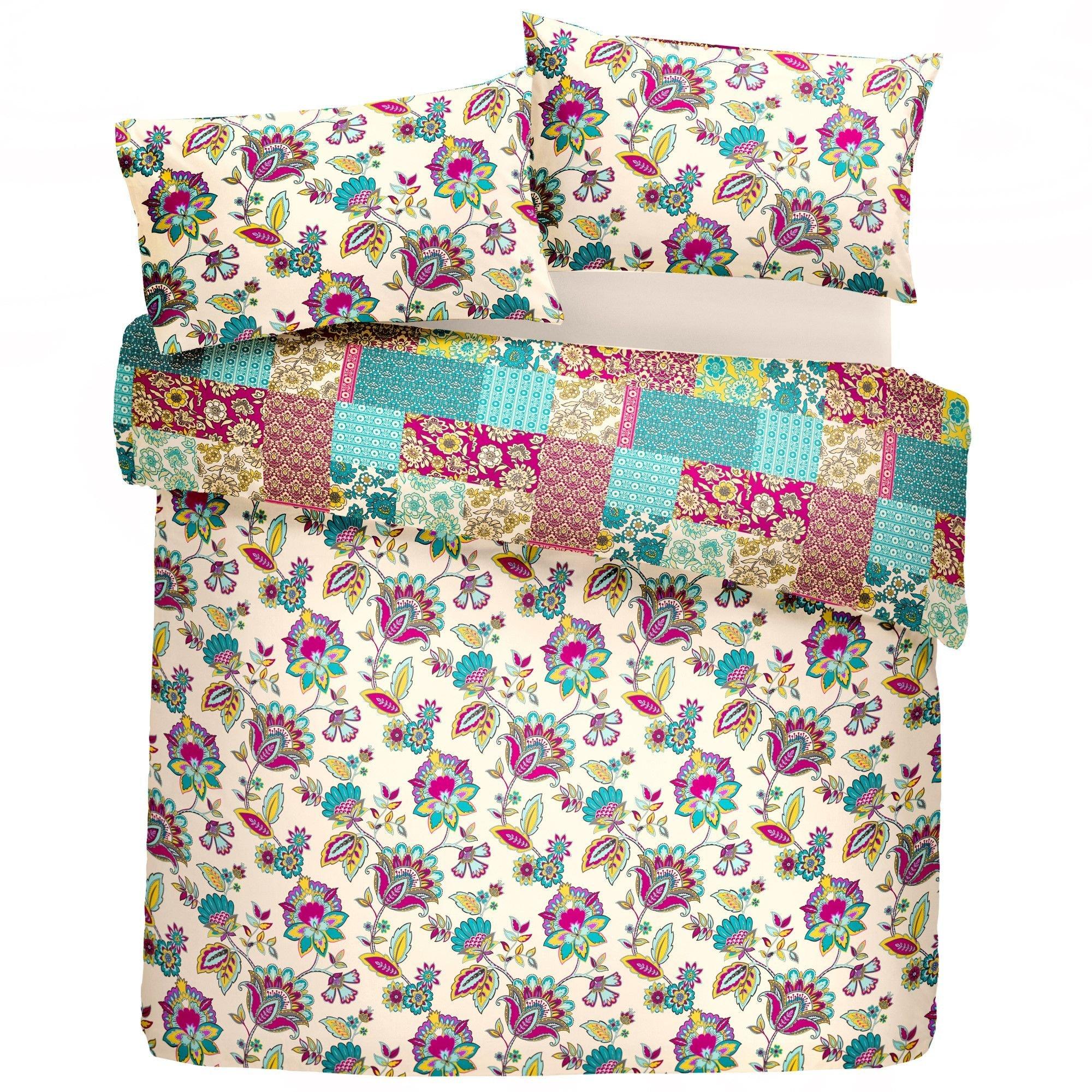 Teal - Dreams and Drapes - Marinelli Jacobean Floral Duvet Cover Set in Teal - 2