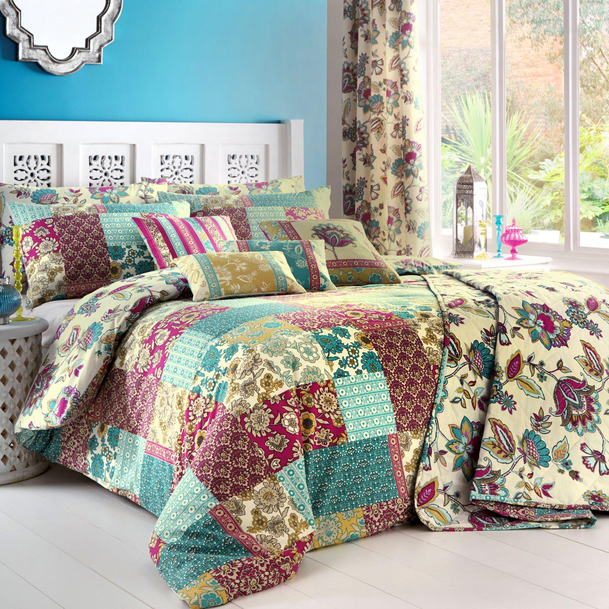 Teal - Dreams and Drapes - Marinelli Jacobean Floral Duvet Cover Set in Teal - 3