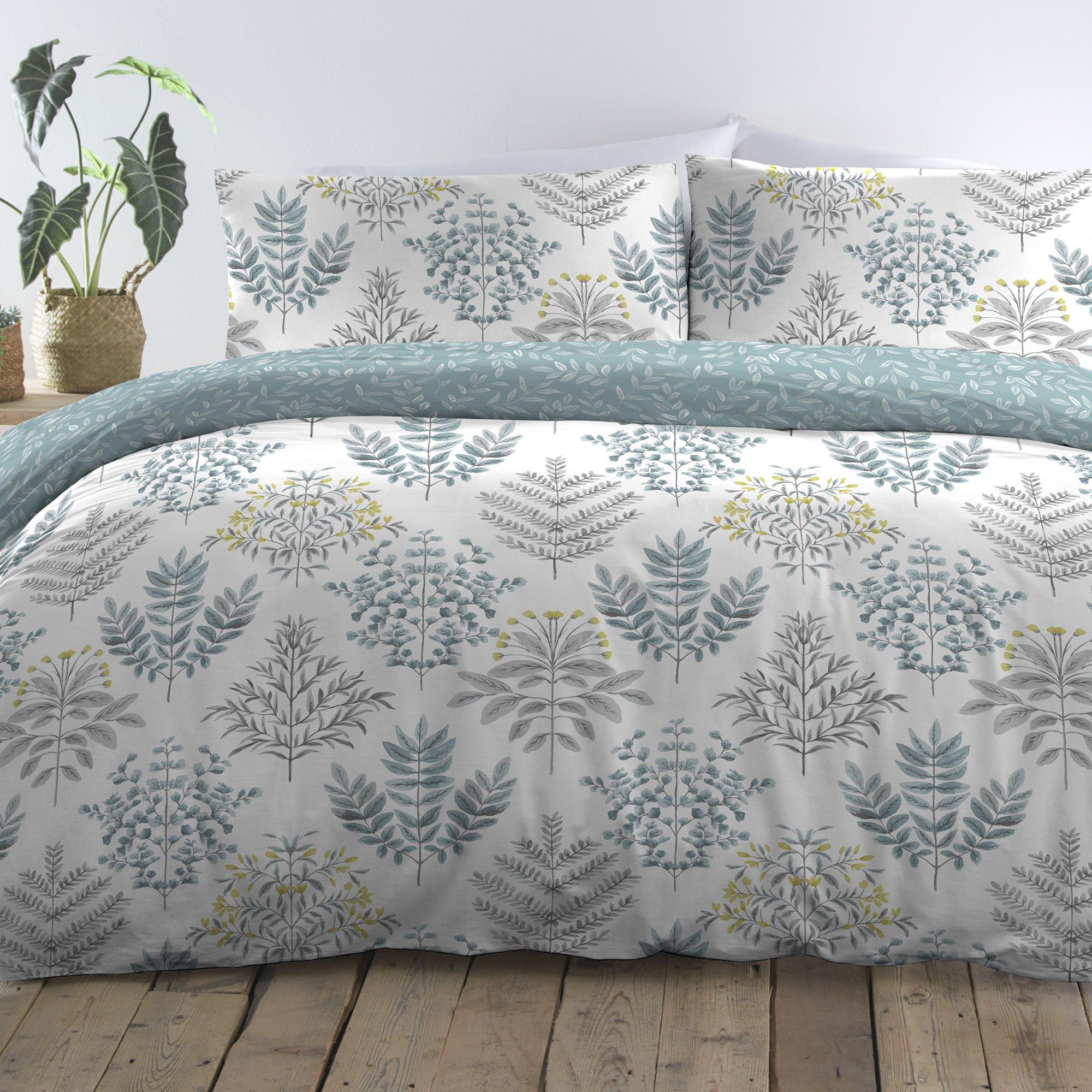 Duck Egg - Dreams and Drapes - Emily Botanical Fern Duvet Cover Set in Duck Egg - 1
