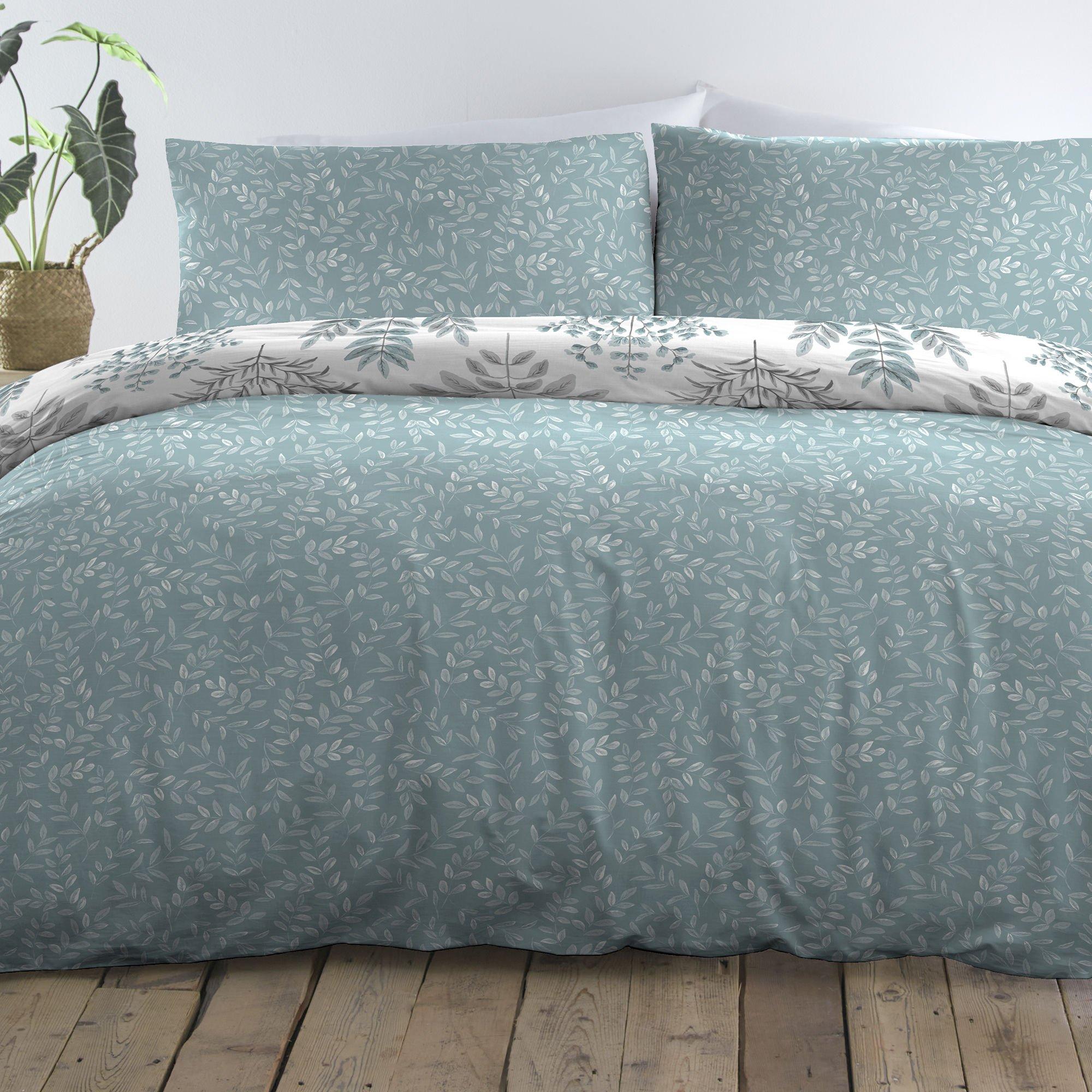 Duck Egg - Dreams and Drapes - Emily Botanical Fern Duvet Cover Set in Duck Egg - 4