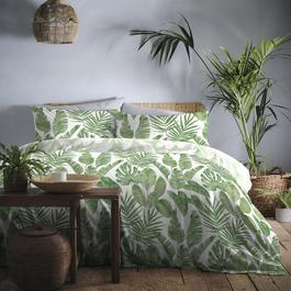 Dreams and Drapes Tahiti Leaf Print Duvet Cover Set in Green