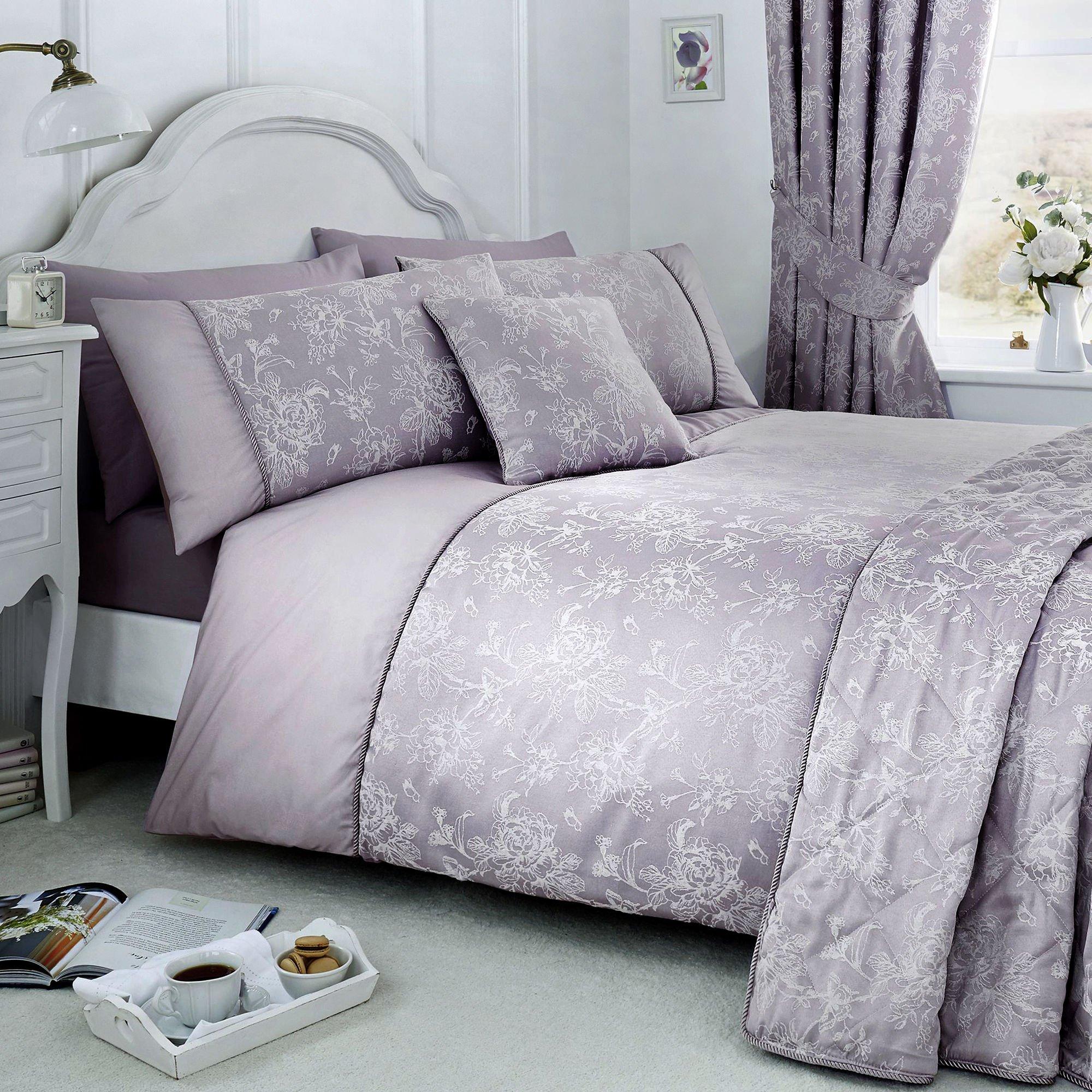 Lavender - Dreams and Drapes - Jasmine Floral Jacquard Duvet Cover Set Lavender - 1