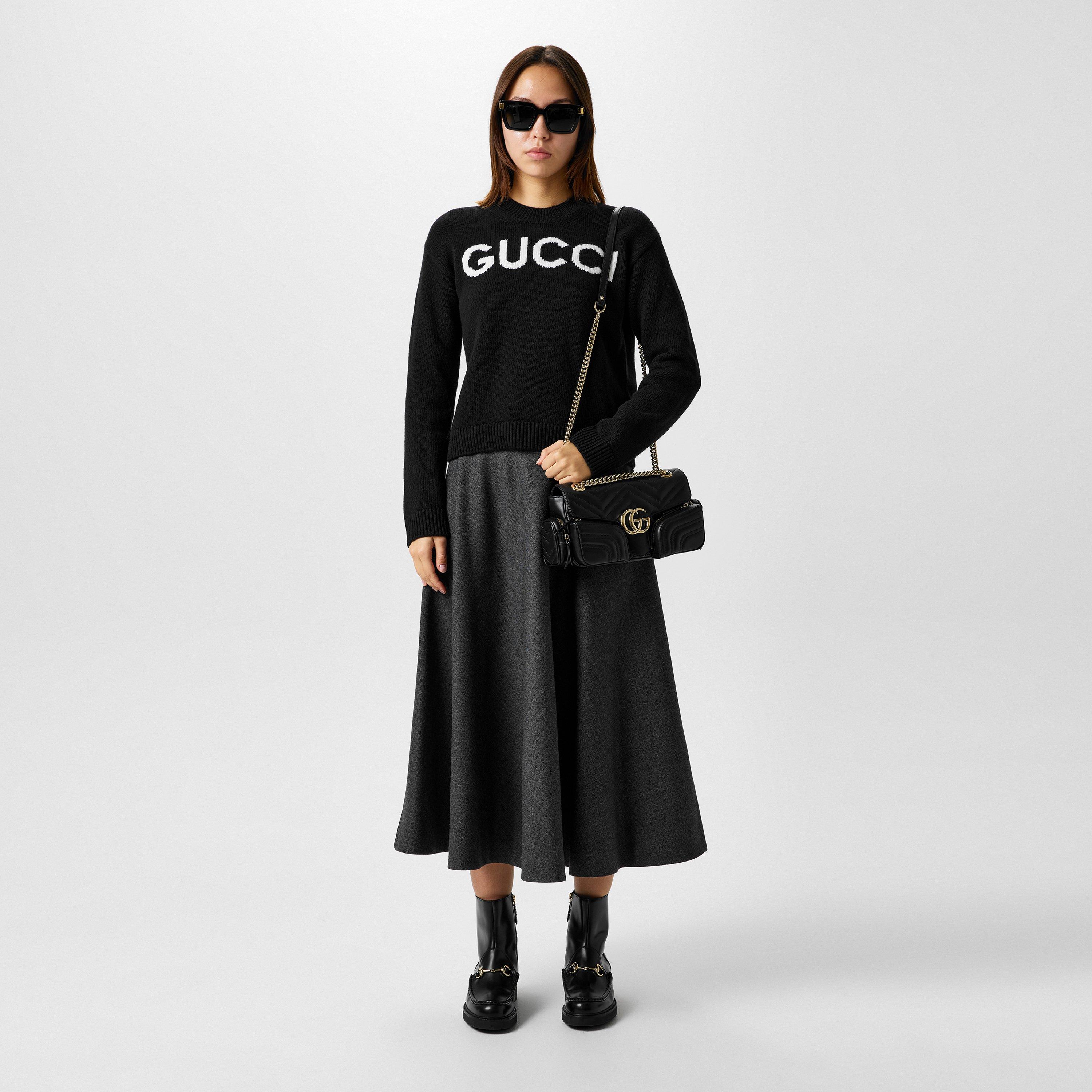 GUCCI★グッチ★素敵！Black Skirt Gucci button-up Crepe Skirt | Black | FARFETCH