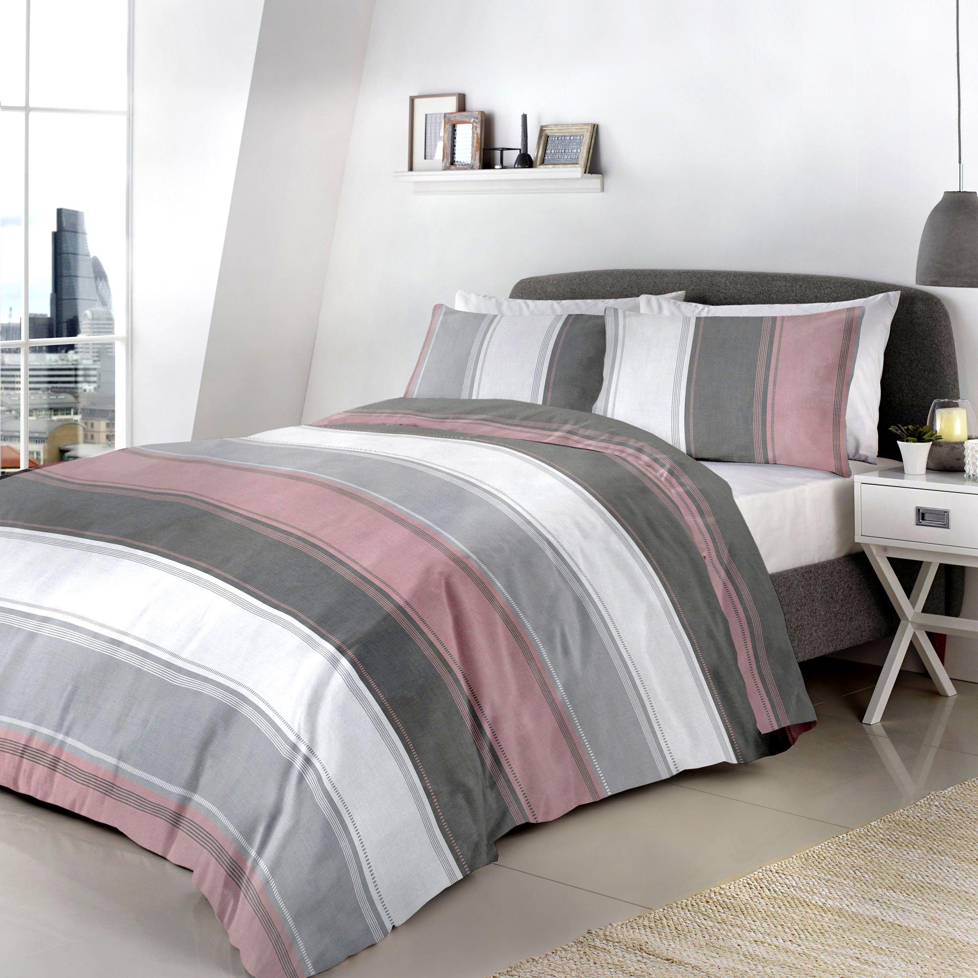 Blush - Fusion - Betley Striped Duvet Cover Set in Blush - 1