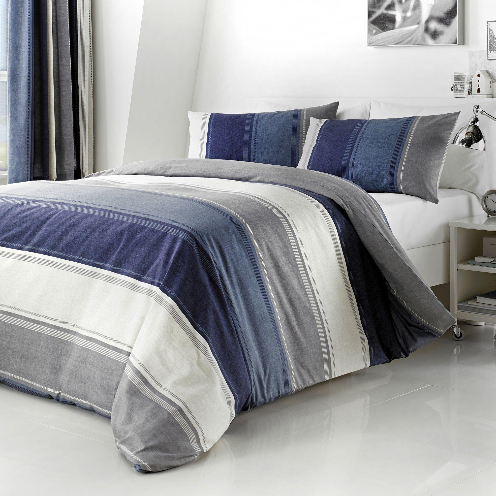 Blue - Fusion - Betley Striped Duvet Cover Set in Blue - 1