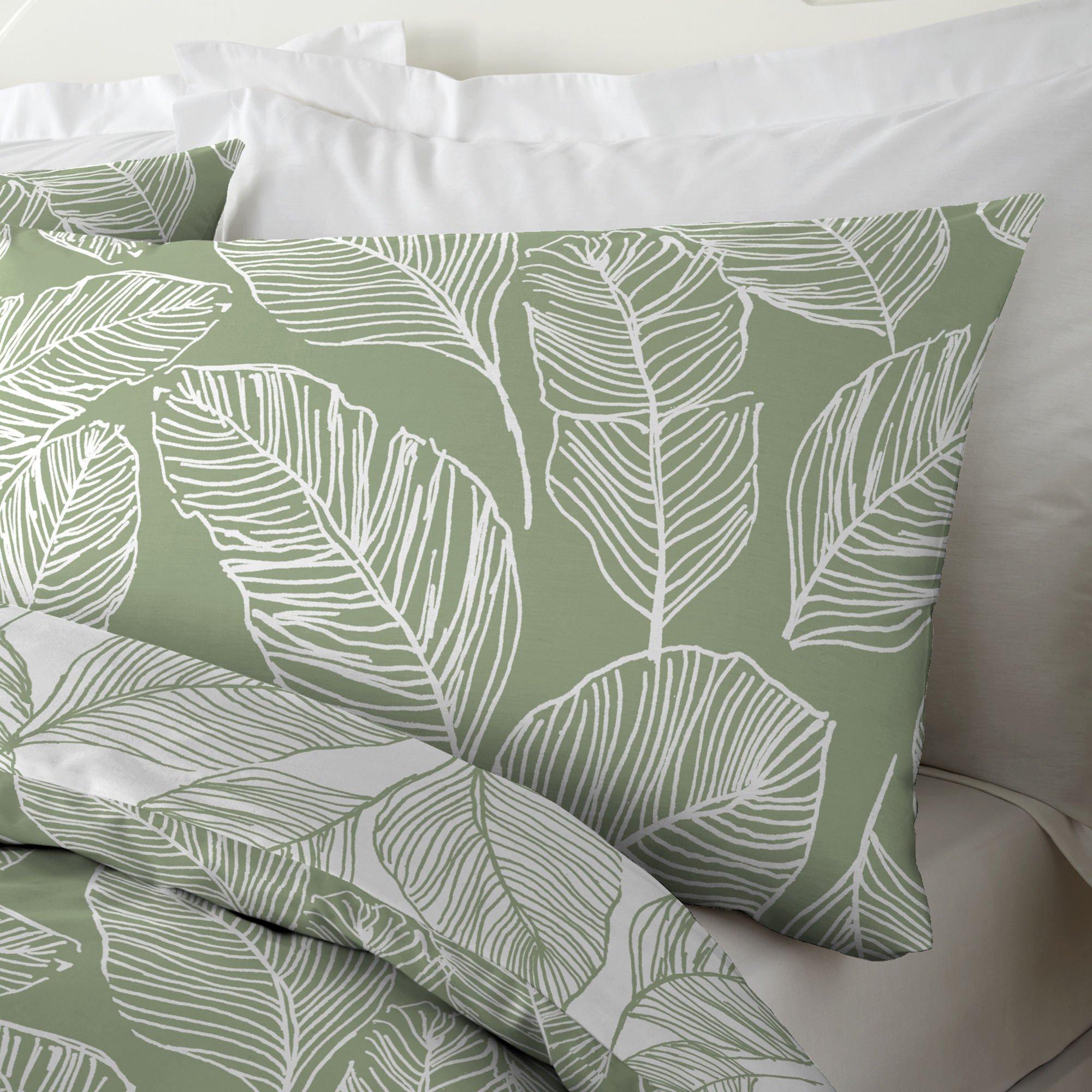 Green - Fusion - Matteo Leaf Print Duvet Cover Set in Green - 3