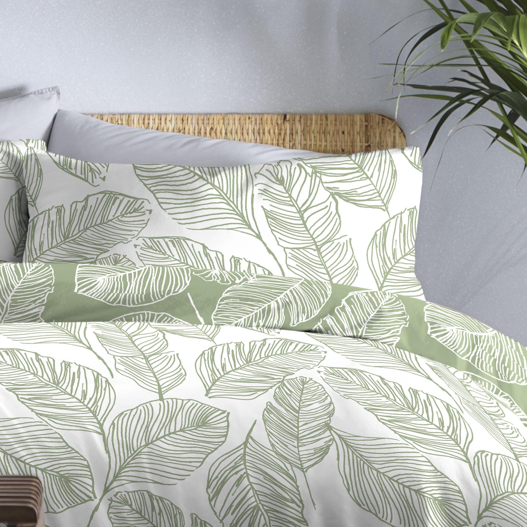 Green - Fusion - Matteo Leaf Print Duvet Cover Set in Green - 4