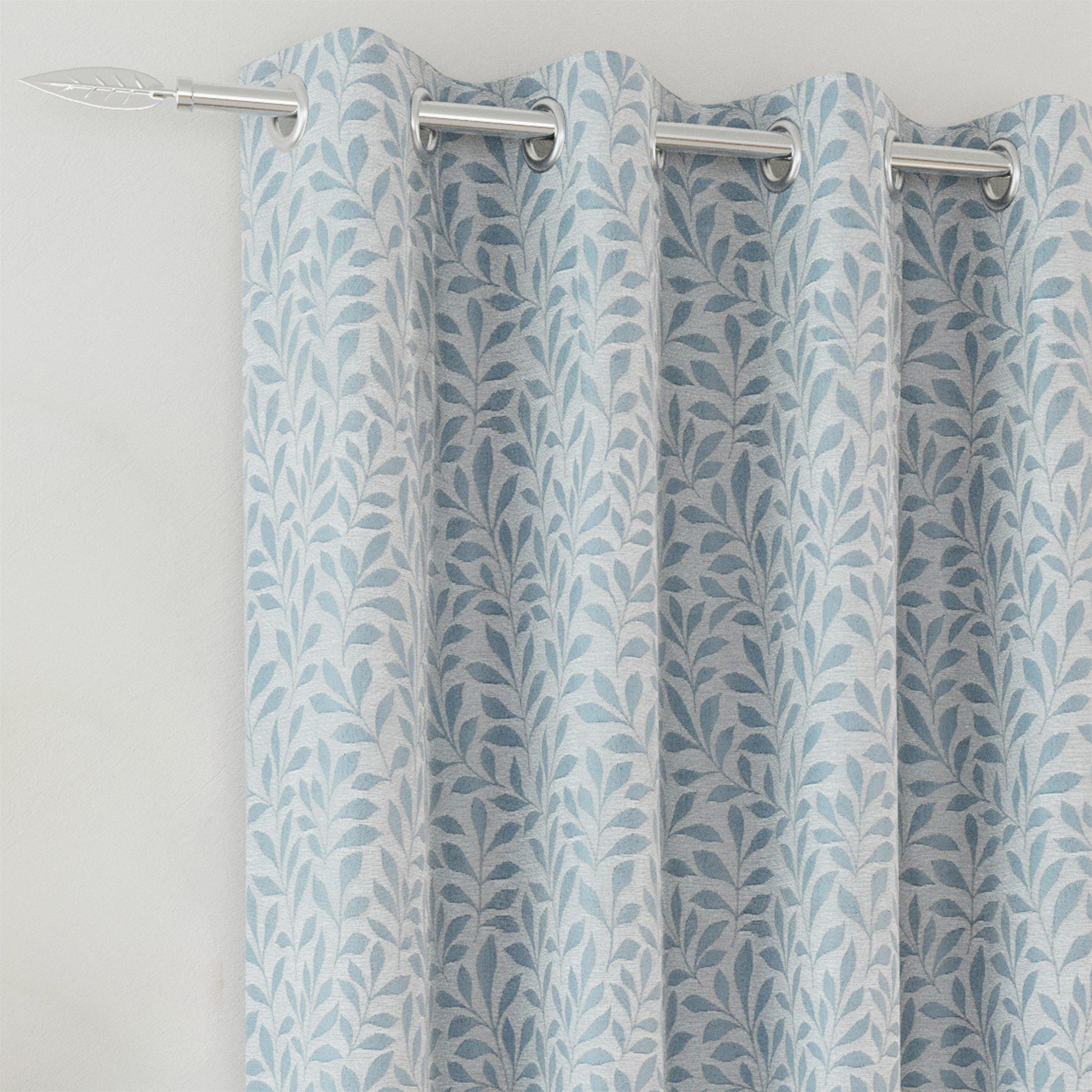 Ice Blue - Enhanced Living - Sherwood Blackout Jacquard Leaf Eyelet Curtains - 2