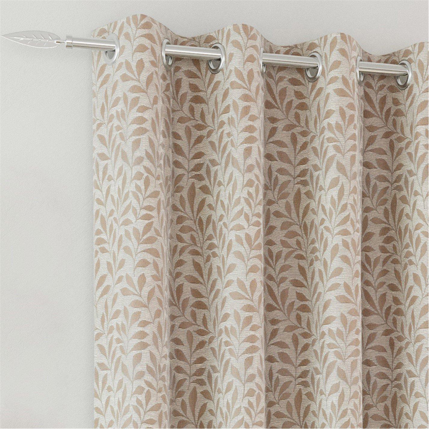 Natural - Enhanced Living - Sherwood Blackout Jacquard Leaf Eyelet Curtains - 2