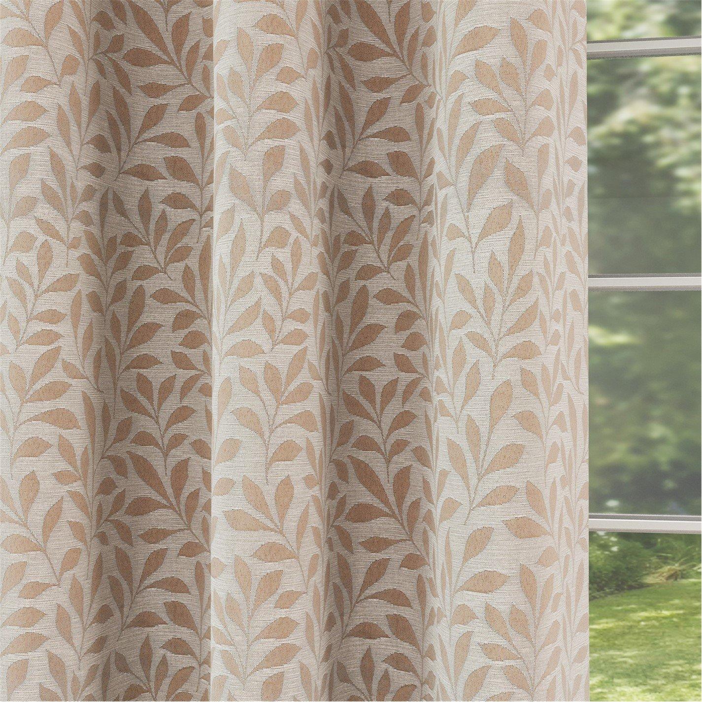Natural - Enhanced Living - Sherwood Blackout Jacquard Leaf Eyelet Curtains - 3