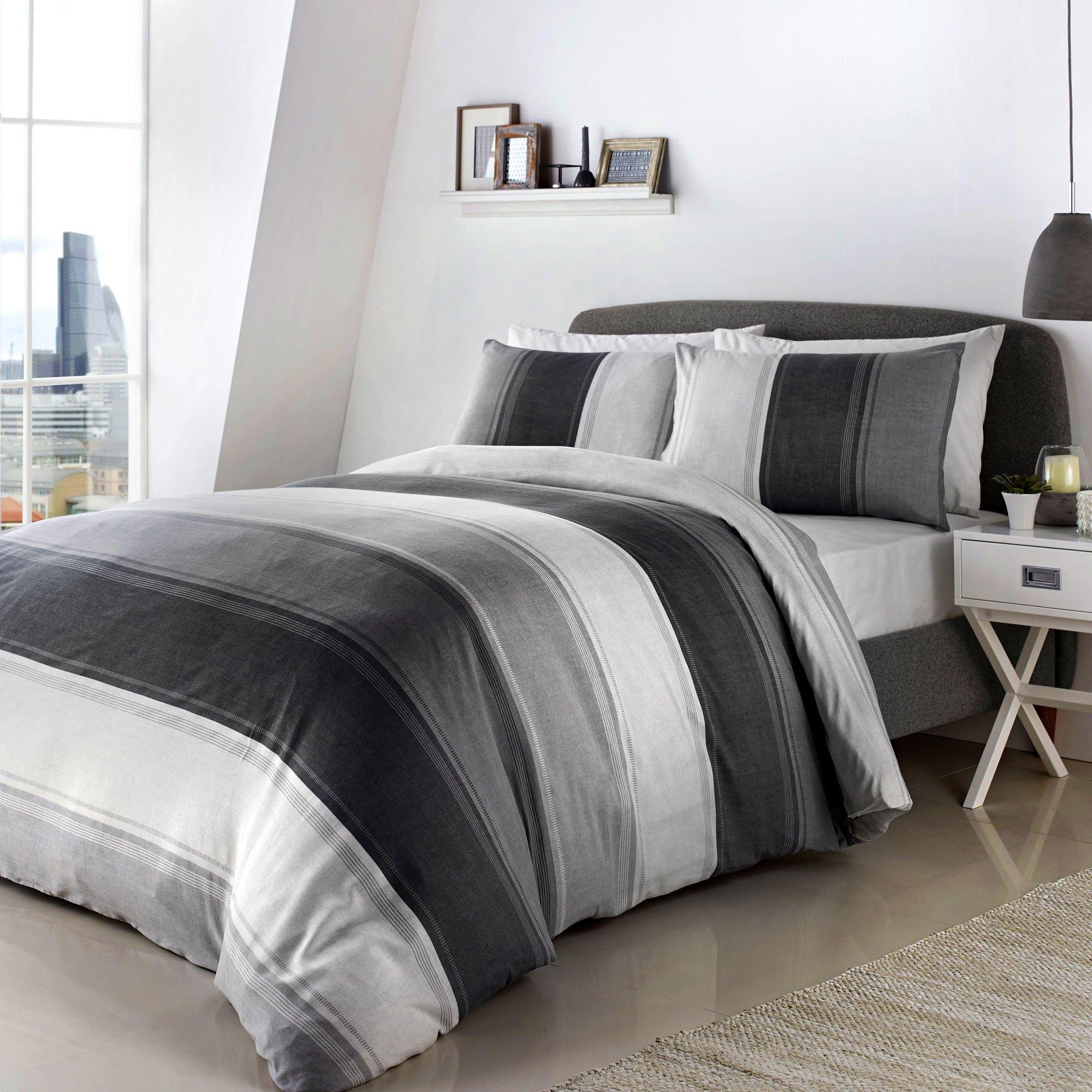 Grey - Fusion - Betley Striped Duvet Cover Set in Grey - 1