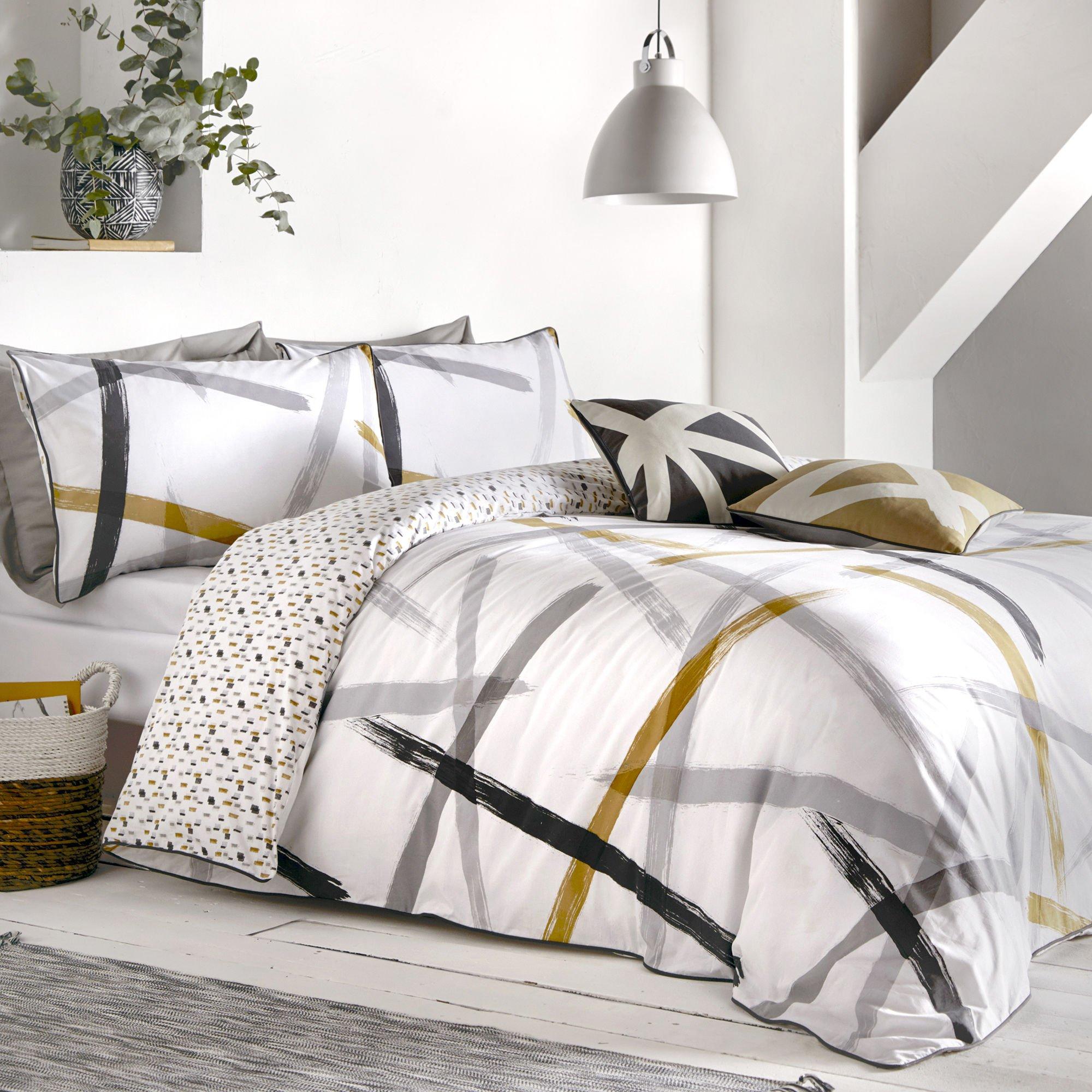 Grey - Appletree - Leda Duvet Cover Set in Grey and Ochre - 1