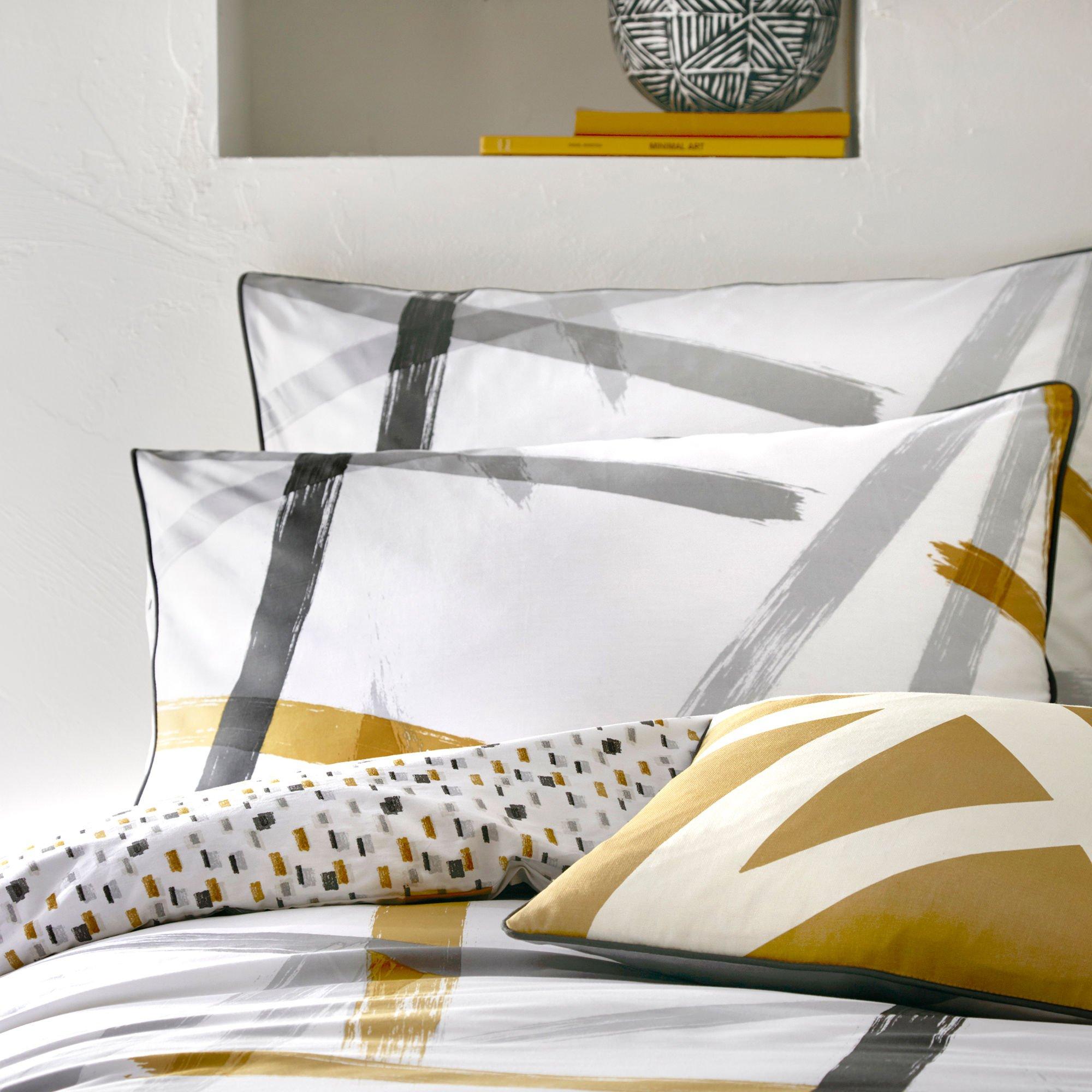 Grey - Appletree - Leda Duvet Cover Set in Grey and Ochre - 3