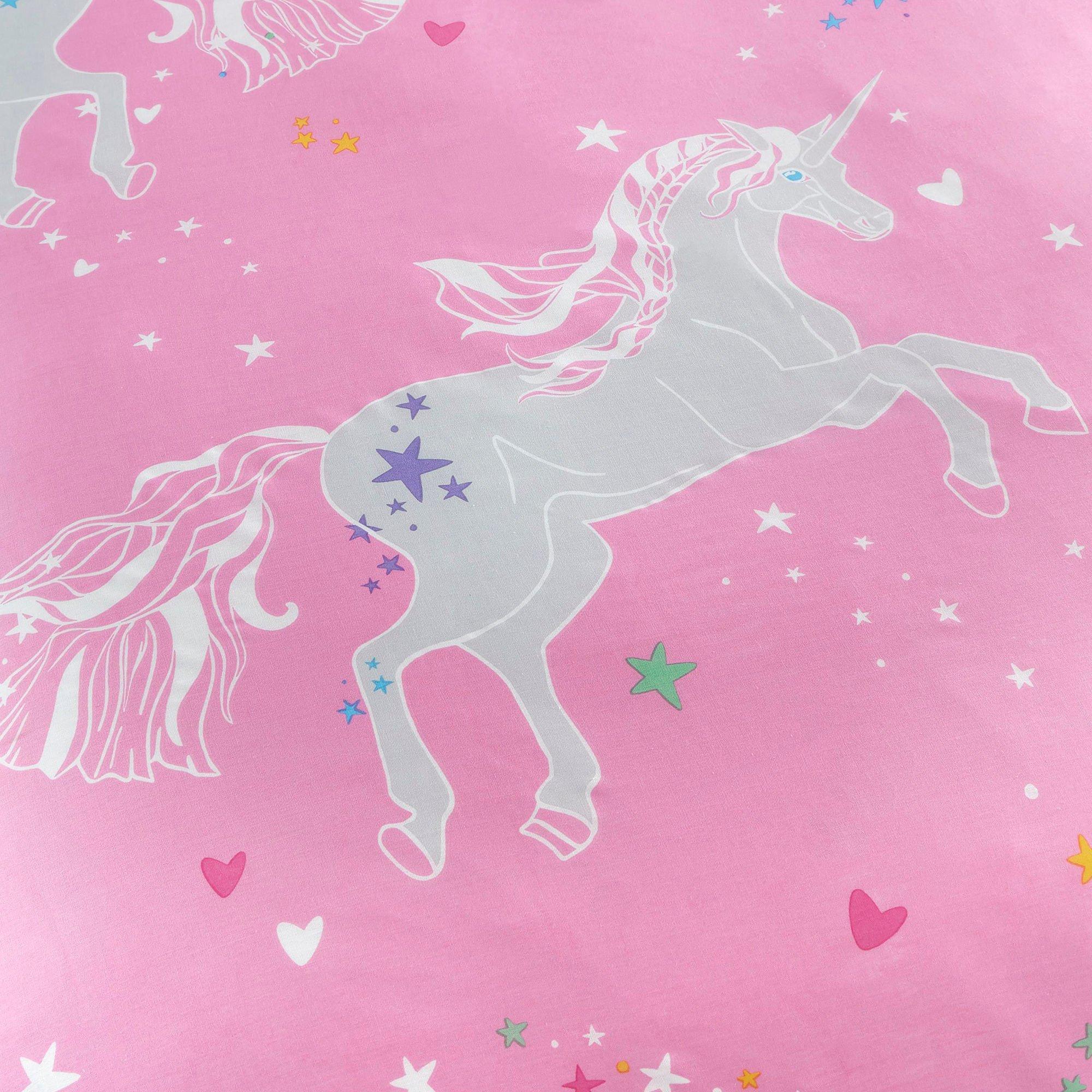 Pink - Bedlam - Unicorn Glow in the Dark Kids Pink Duvet Cover Set - 3