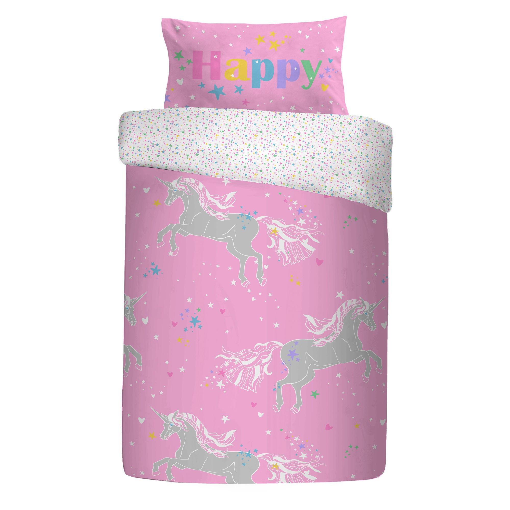 Pink - Bedlam - Unicorn Glow in the Dark Kids Pink Duvet Cover Set - 4